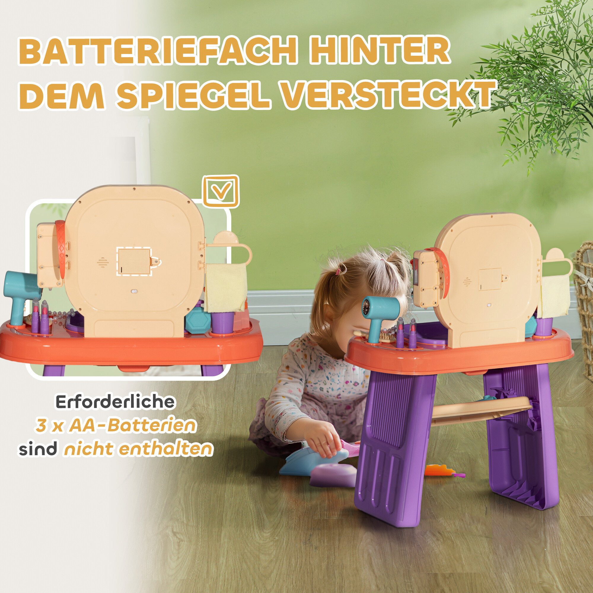 AIYAPLAY Kinder Schminktisch Set B/H/L: ca. 29x71x55 cm