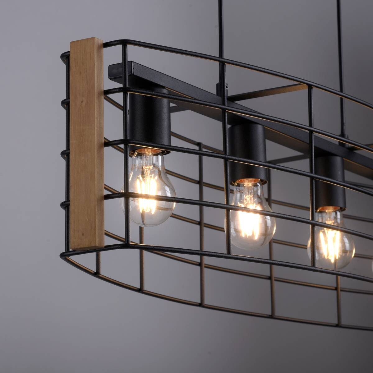 Just Light Pendelleuchte DRAIN 15253-18 schwarz kiefer Metall Holz B/H/T: ca. 83x150x26 cm E27 4 Brennstellen