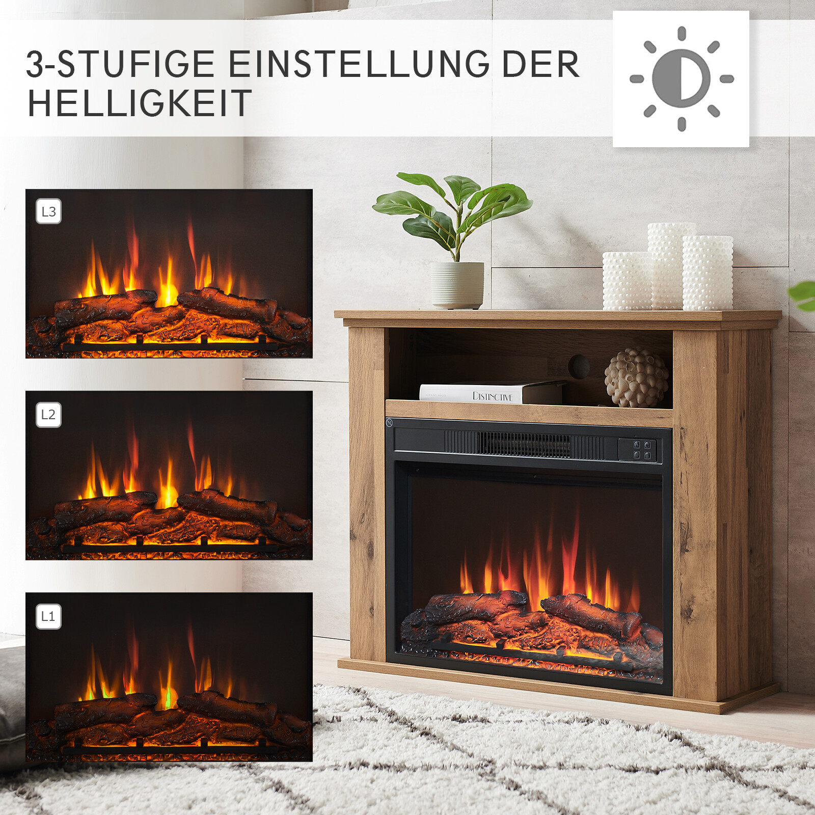 Balderia Elektrischer-Kamin Frida Eiche B/H/T: ca. 78,3x64,7x23 cm