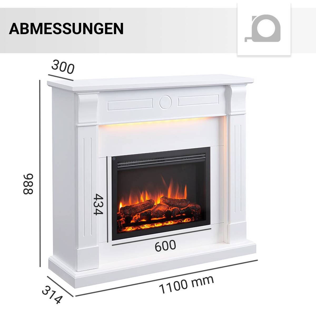 Balderia Elektrischer-Kamin Hikaru EF61D-MT119C weiß B/H/T: ca. 110x99x31 cm ca. 2000 W