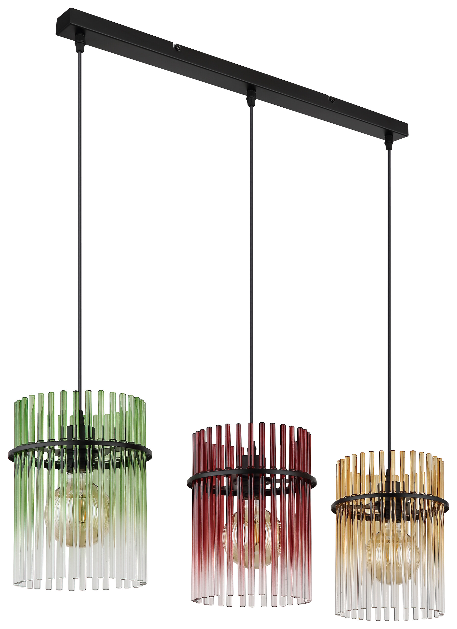 GLOBO Hängeleuchte schwarz grün rot gelb Metall Glas B/H/L: ca. 22x9,5x86,5 cm E27 3 Brennstellen