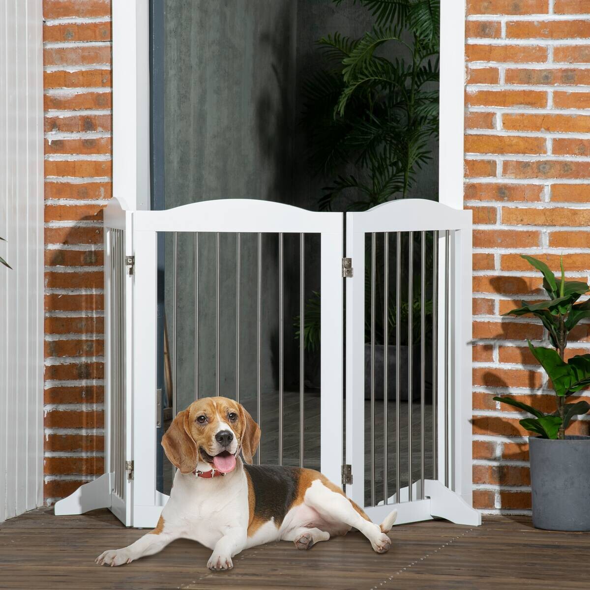 PawHut Hunde-Absperrgitter weiß Stahl B/H/L: ca. 30x80x154 cm