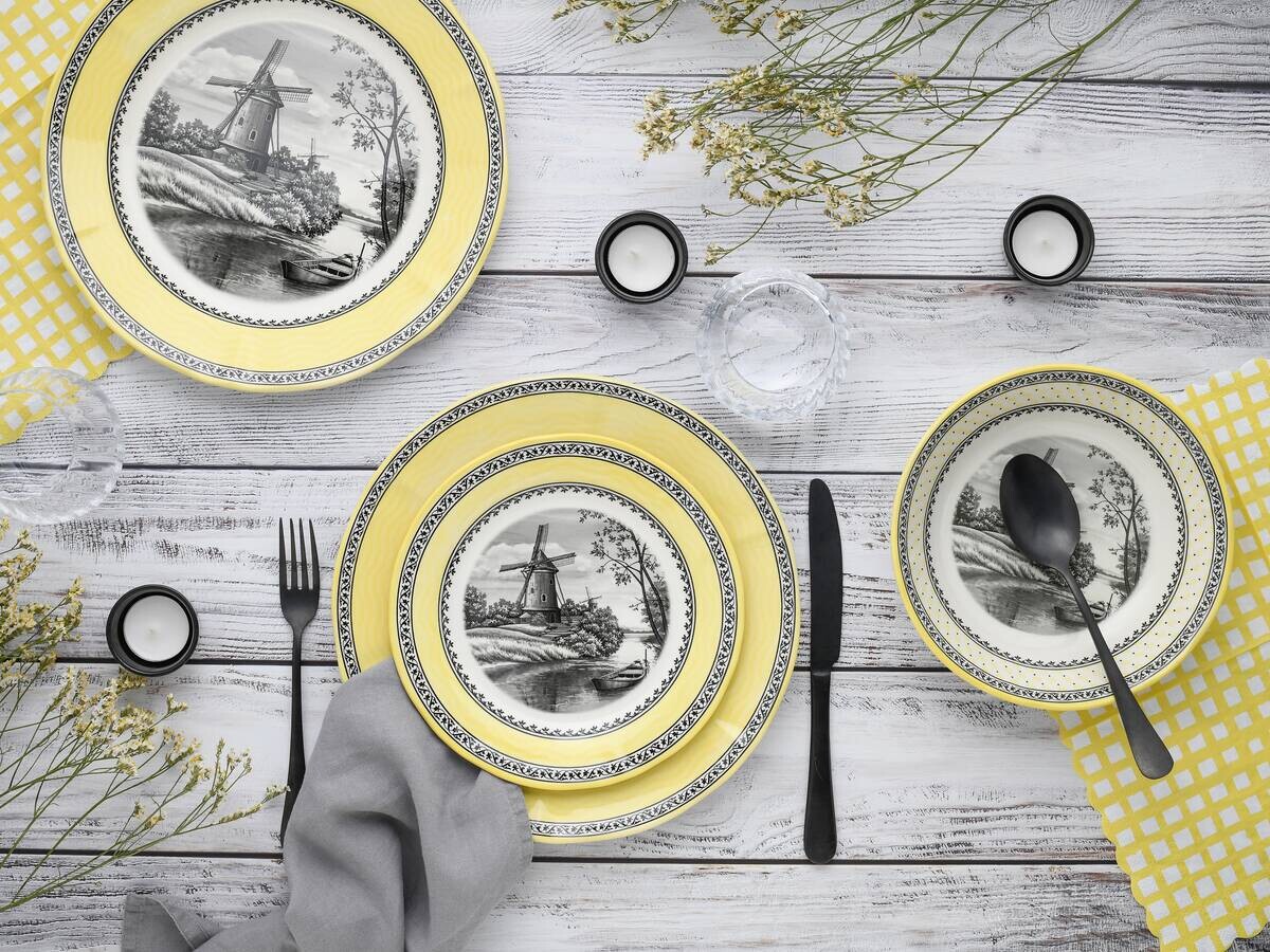 CreaTable Servierschalen-Set Windmühle gelb Steingut 18 tlg.