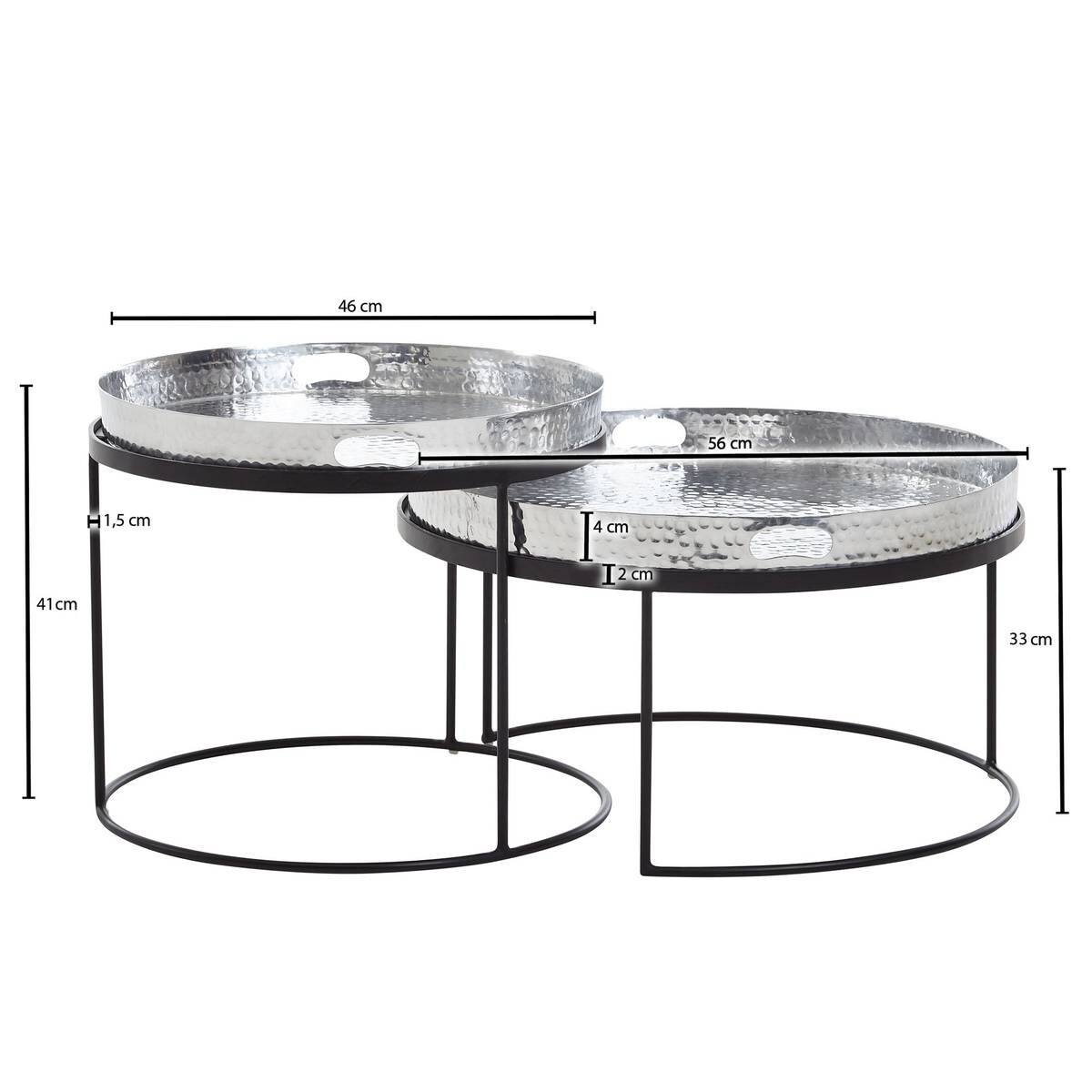Wohnling Couchtisch 2er-Set. silber B/H/T: ca. 56x33x56 cm