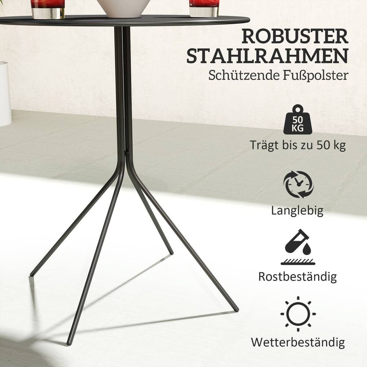 Outsunny Gartentisch schwarz Stahl B/H/L: ca. 60x71x60 cm