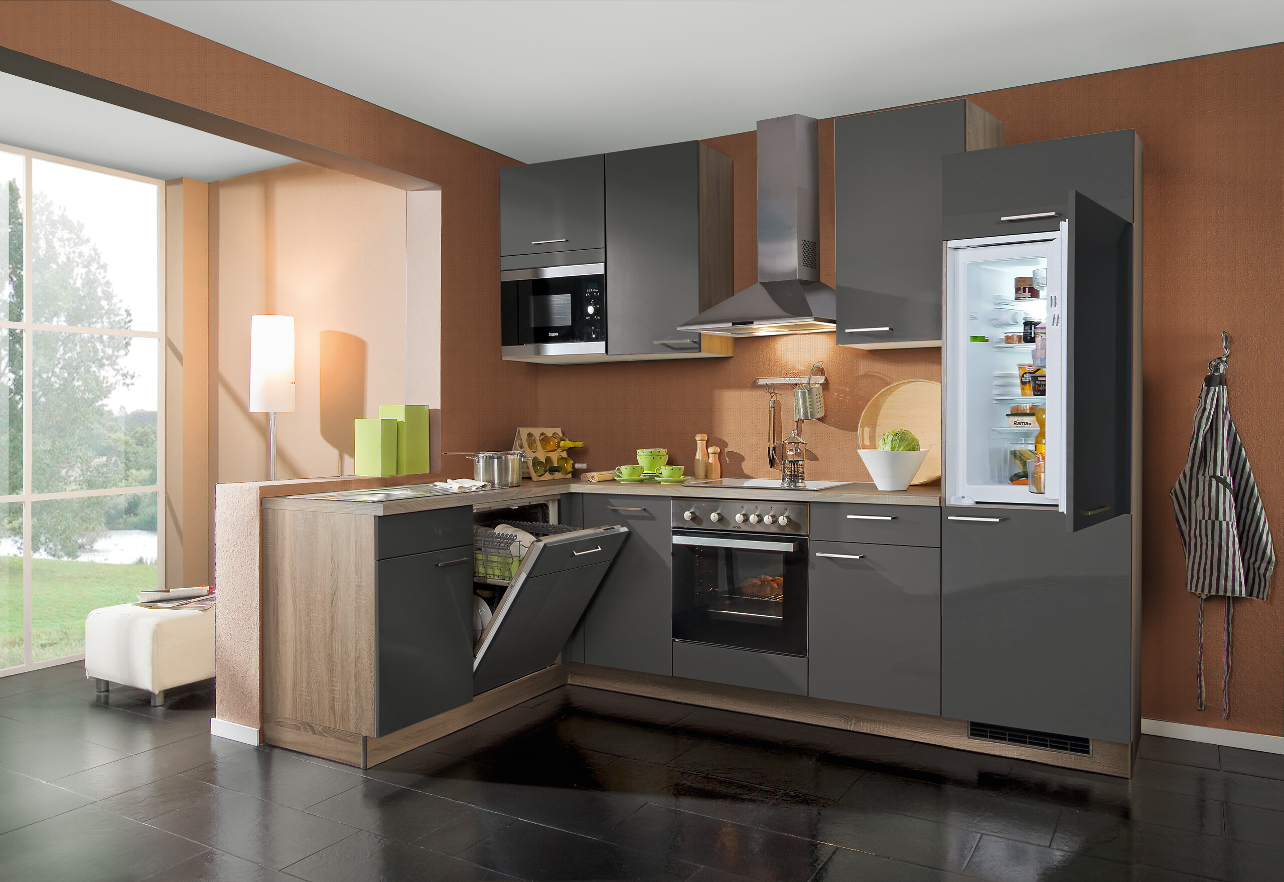 Express Winkelküche Star anthrazit B/T/L: ca. 285x60x175 cm