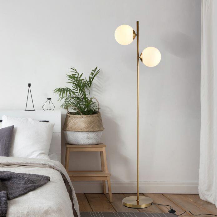 HOMCOM Stehleuchte B31-146V90GD gold weiß Stahl Glas B/H/L: ca. 28x165x28 cm E27 2 Brennstellen