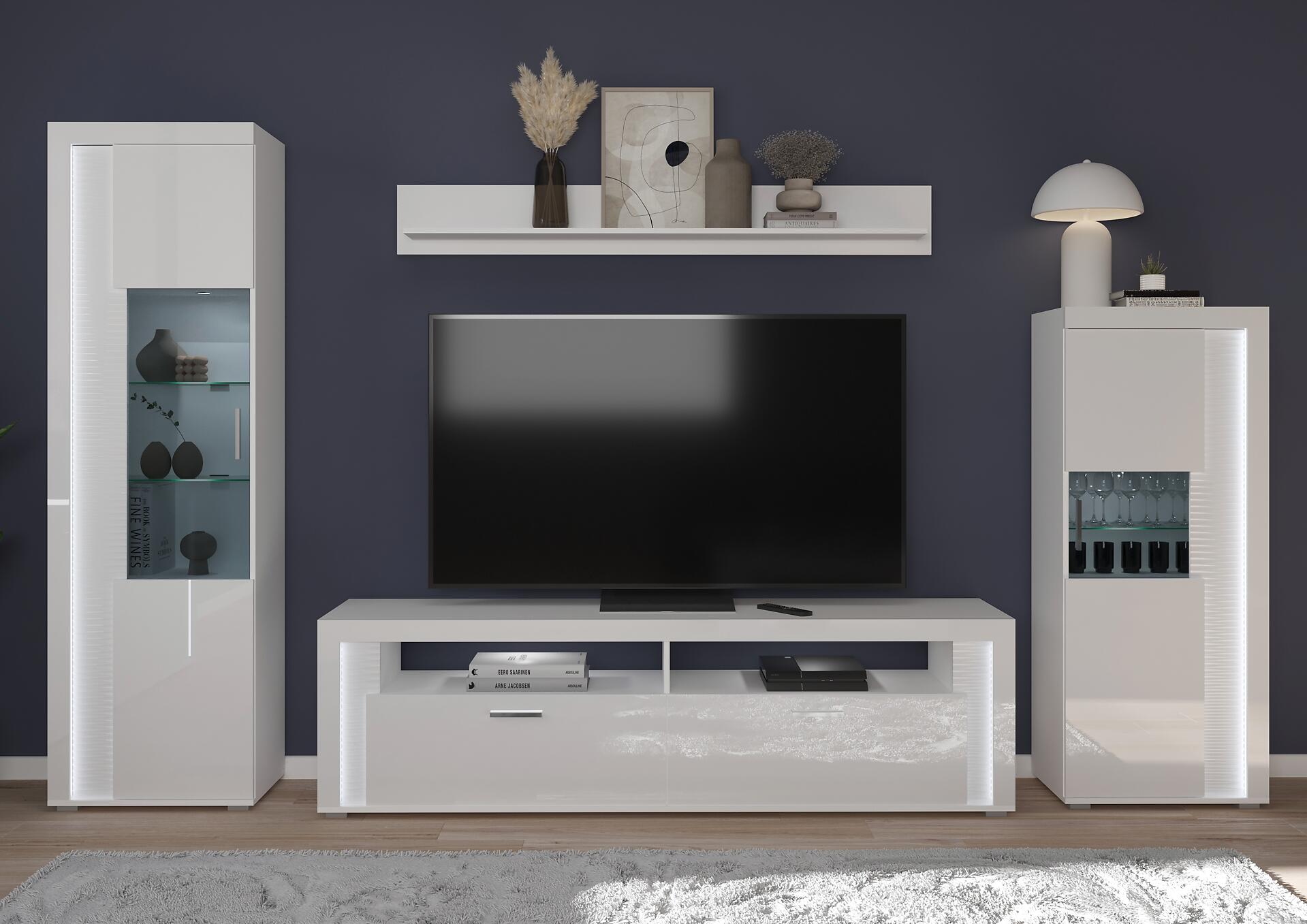 Standvitrine Skylight weiß weiß Hochglanz B/H/T: ca. 60x202x37 cm