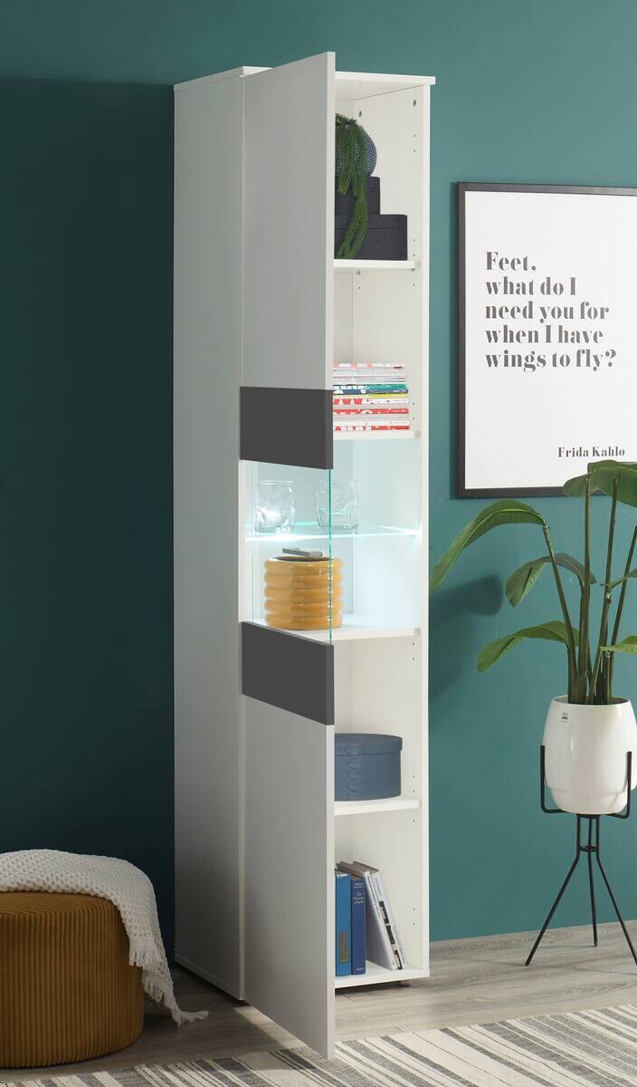 Vitrine Alex weiß Graphit B/H/T: ca. 45x195x37 cm