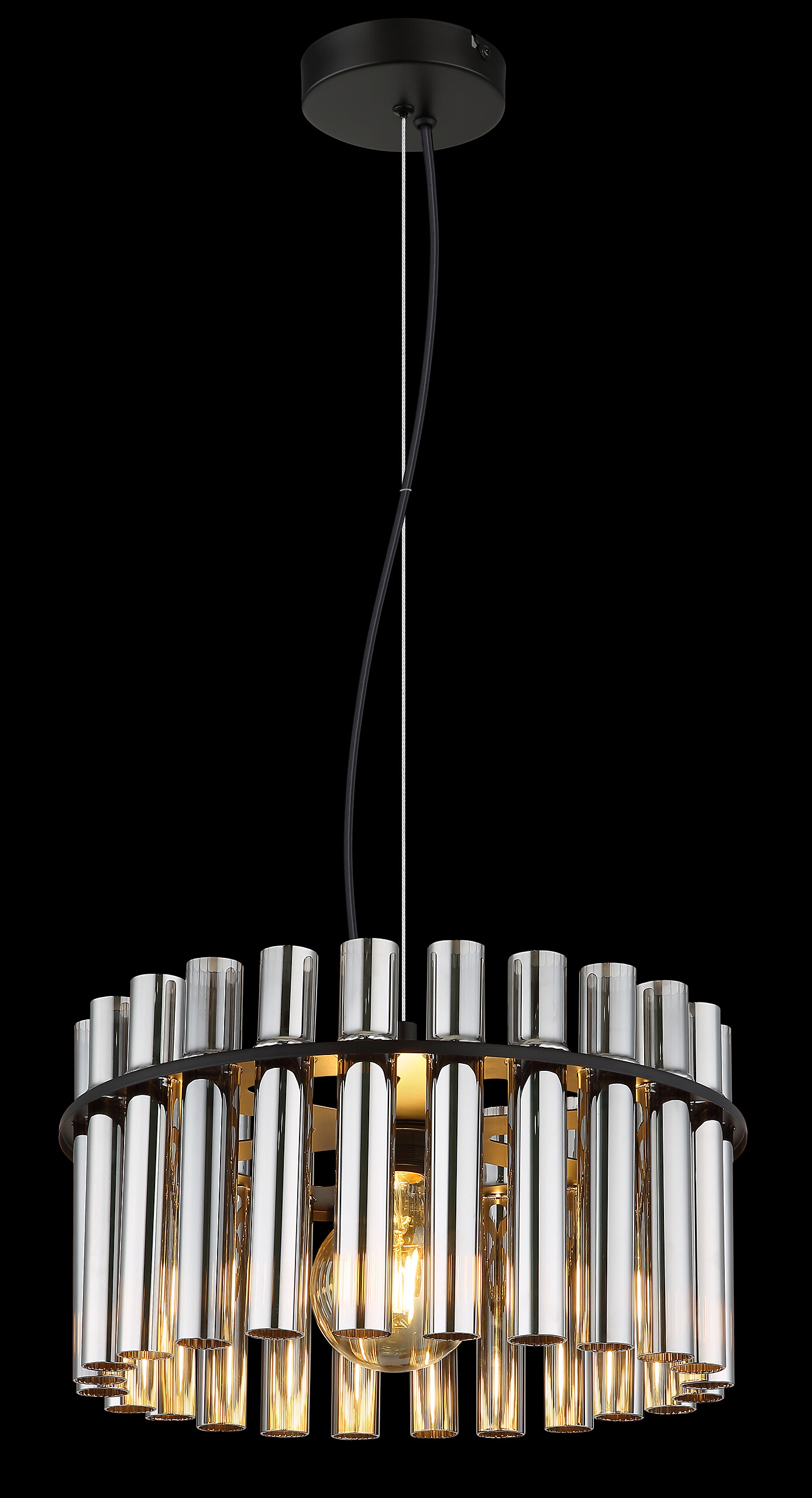 GLOBO Pendelleuchte Rauch schwarz Metall Glas PVC H/D: ca. 120x38 cm E27 1 Brennstellen