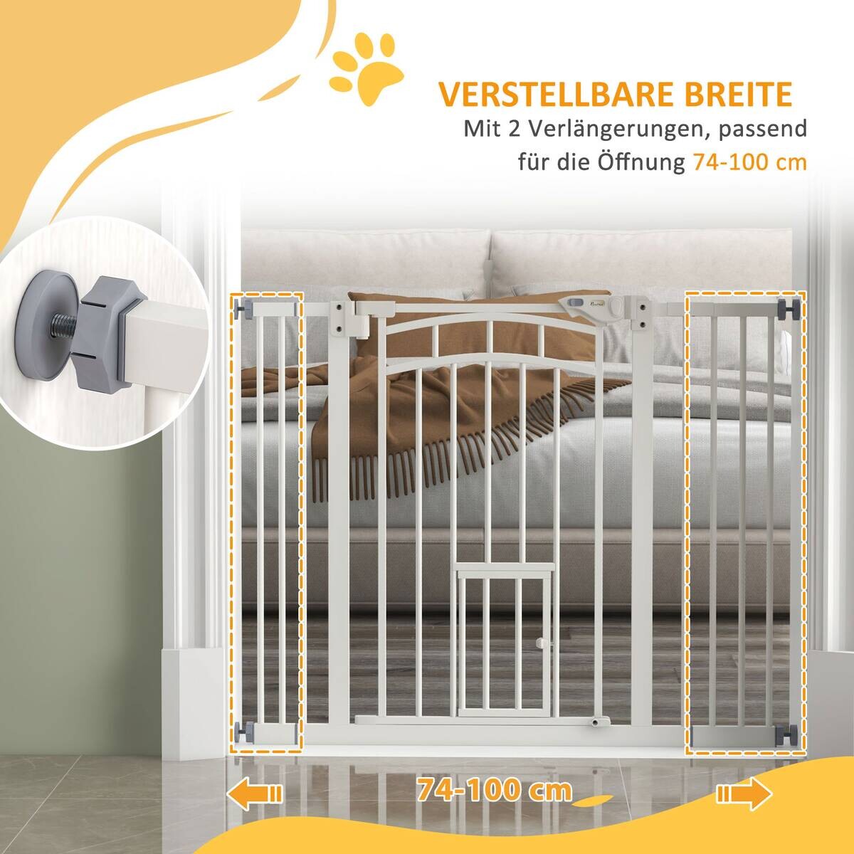 PawHut Türschutzgitter weiß Stahl B/H/L: ca. 4x76x100 cm