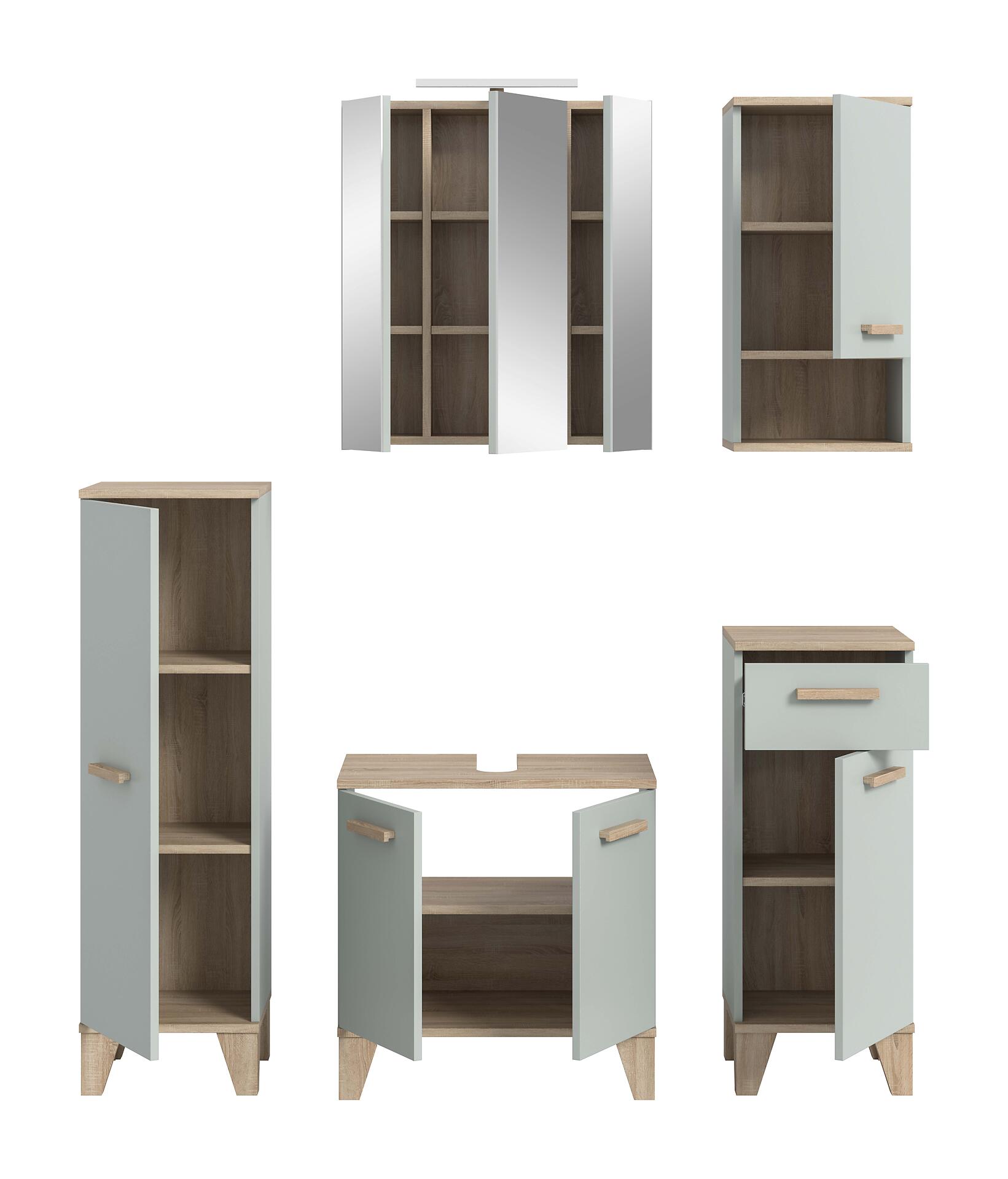 Badezimmer-Set STAR hellgrün Eiche hell Nachbildung B/H/T: ca. 158x190x34 cm