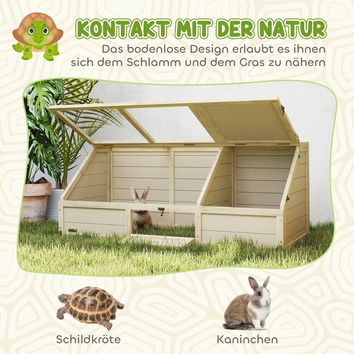 PawHut Schildkrötenhaus Holzoptik Holz B/H/L: ca. 55x50x120 cm