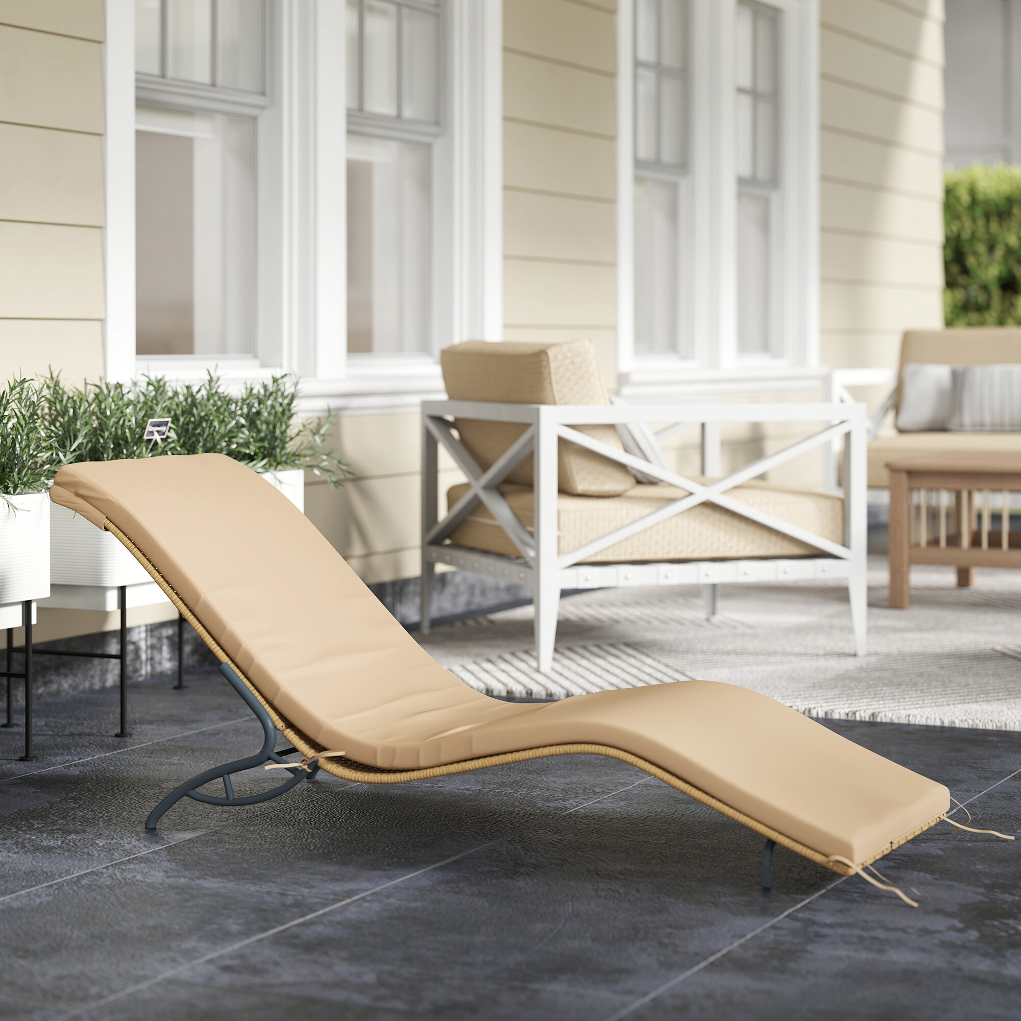 Outsunny Rattan-Sonnenliege beige Polyethylen B/H/L: ca. 63x76x166 cm
