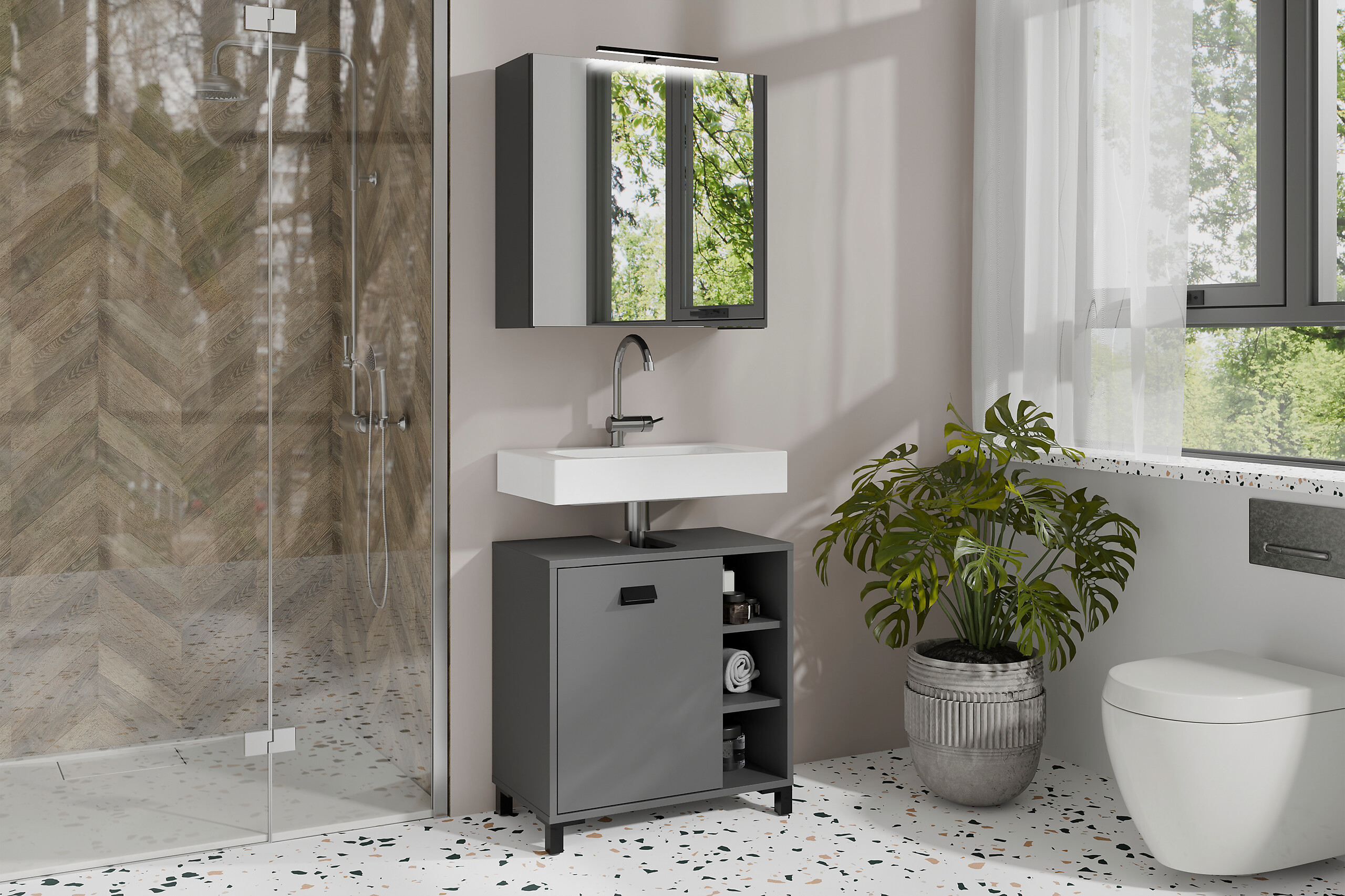 Spiegelschrank SPREE anthrazit B/H/T: ca. 60x60x15 cm