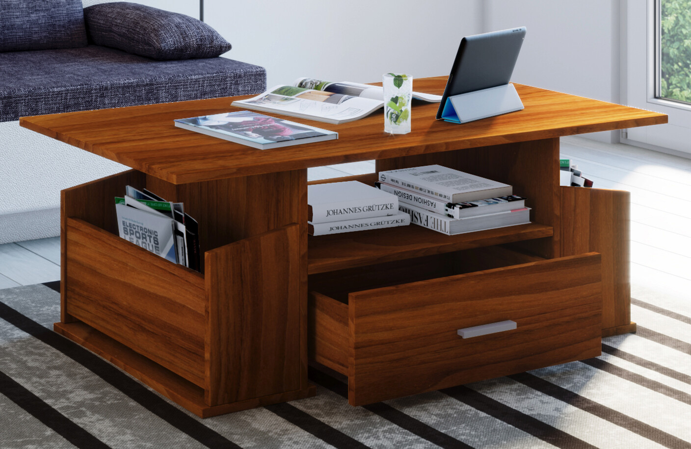VCM Möbel Couchtisch Junata nussbaum Holzwerkstoff B/H/T: ca. 110x44x52 cm