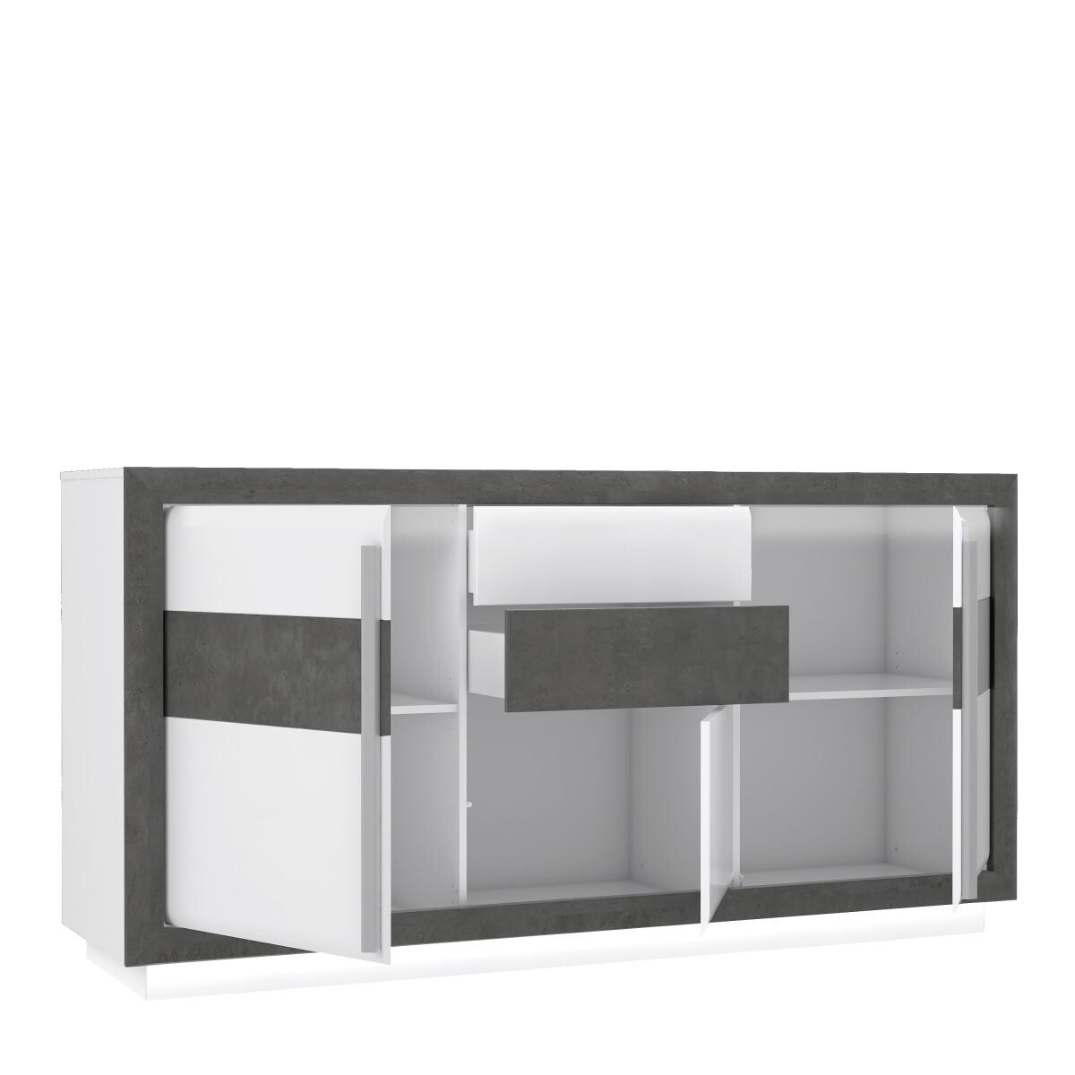Sideboard weiß Hochglanz Beton dunkel Optik B/H/T: ca. 193x98x53 cm