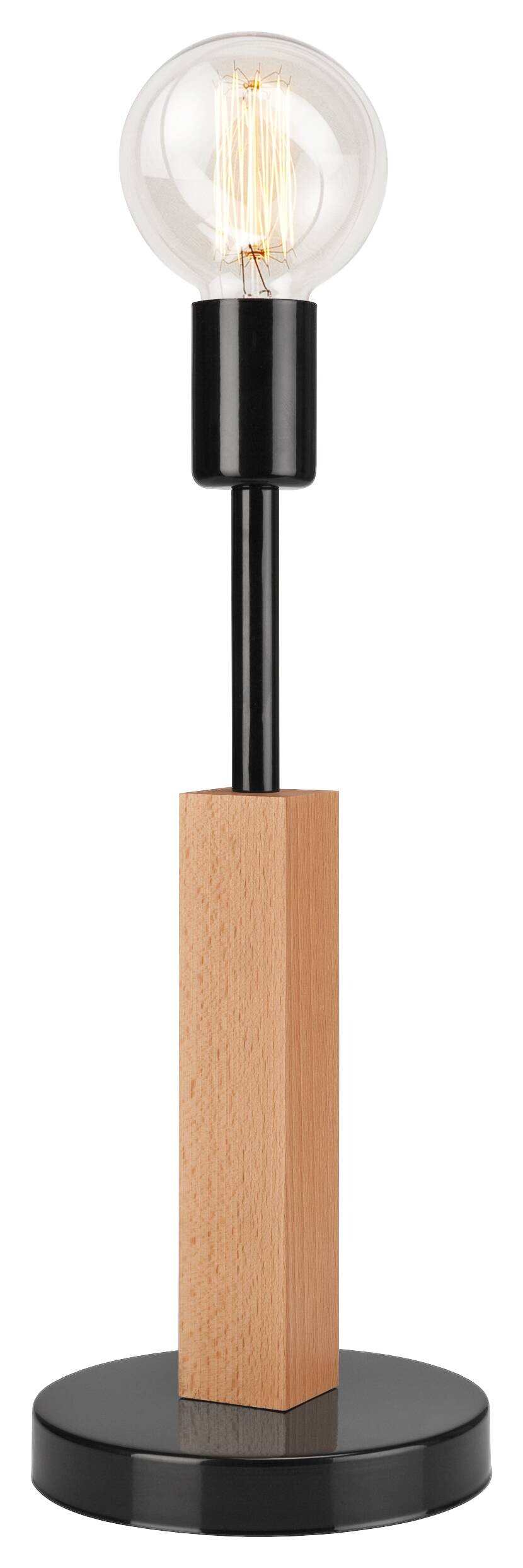 Lamkur Tischlampe schwarz Holz Stahl B/H/L: ca. 19x17x44 cm E27 1 Brennstellen