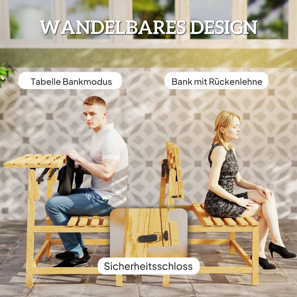 Outsunny Gartenbank teak Holz B/H/L: ca. 61x89x110 cm