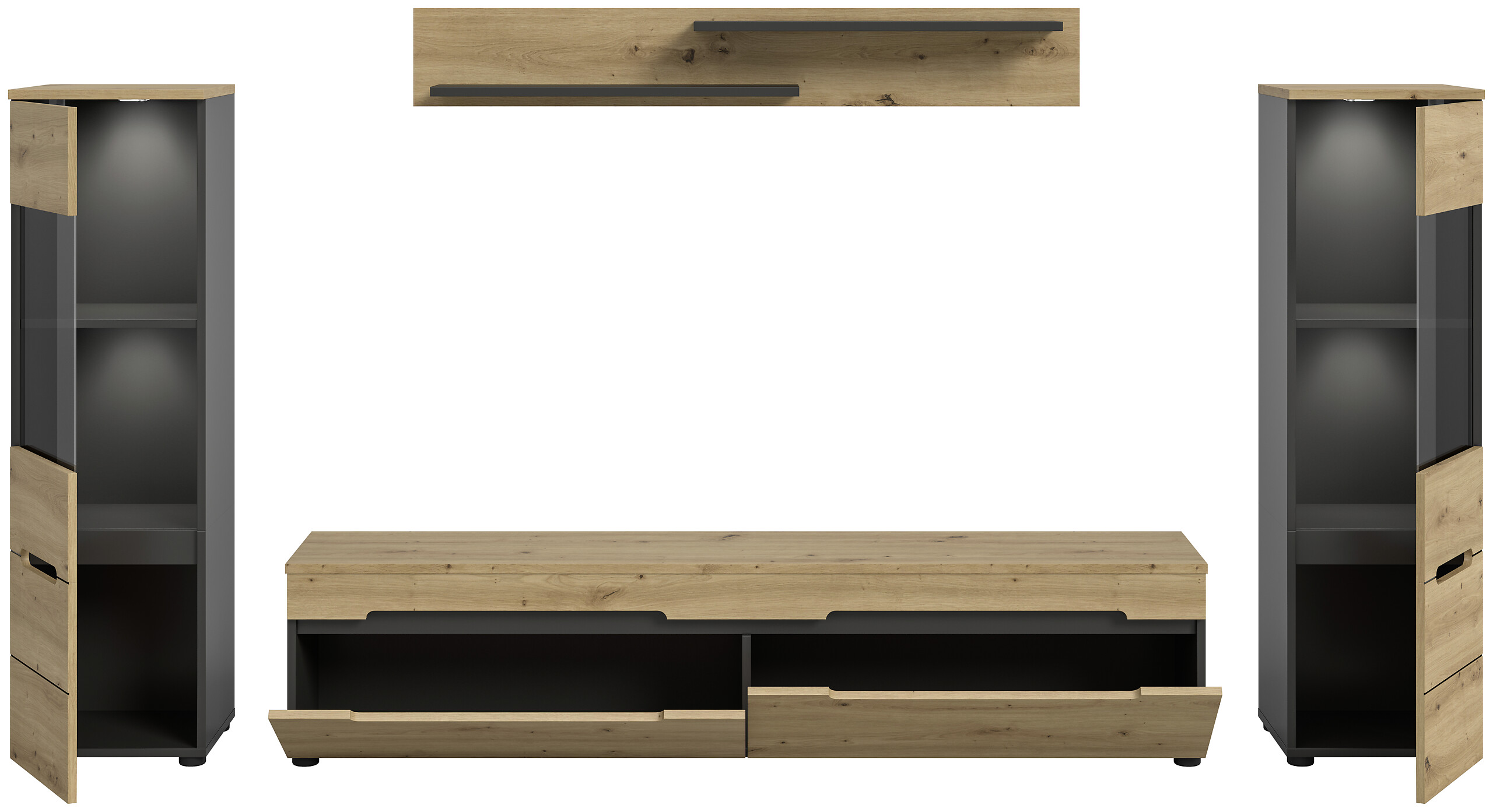 Wohnwand Canu basaltgrau Nachbildung Artisan Oak Nachbildung B/H/T: ca. 272x141x33 cm