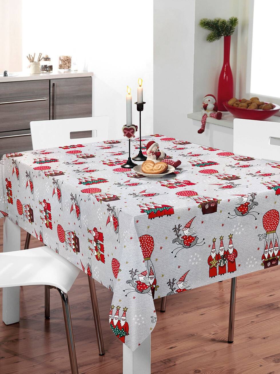 Milano Abwaschbarer Tischbelag Wichtel rot B: ca. 140 cm