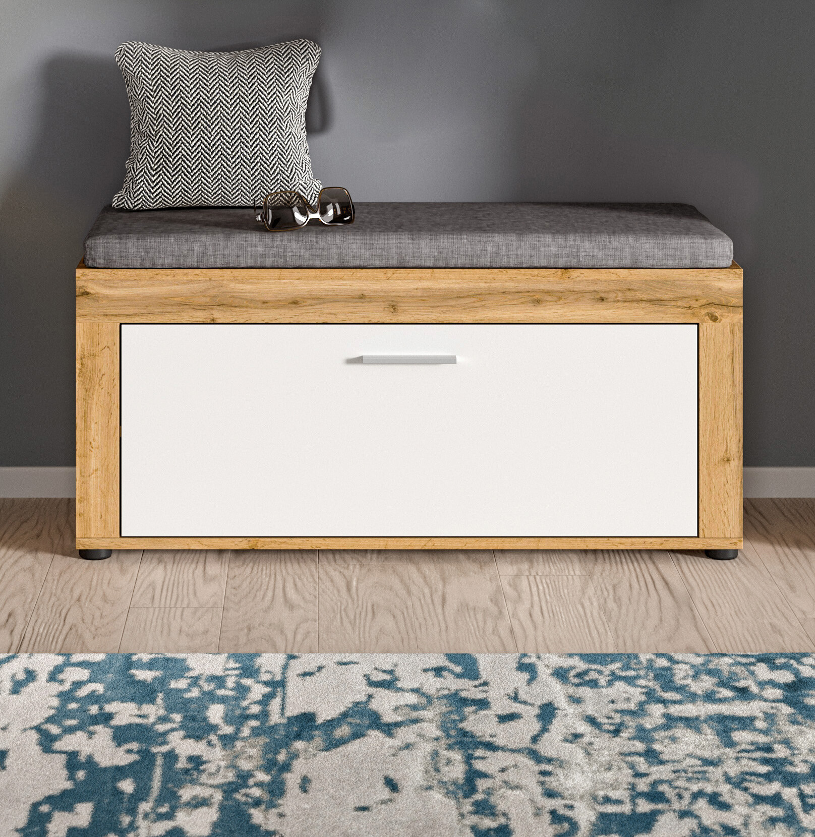 Sitzbank JAM Eiche Wotan Nachbildung weiß B/H/T: ca. 100x44x35 cm