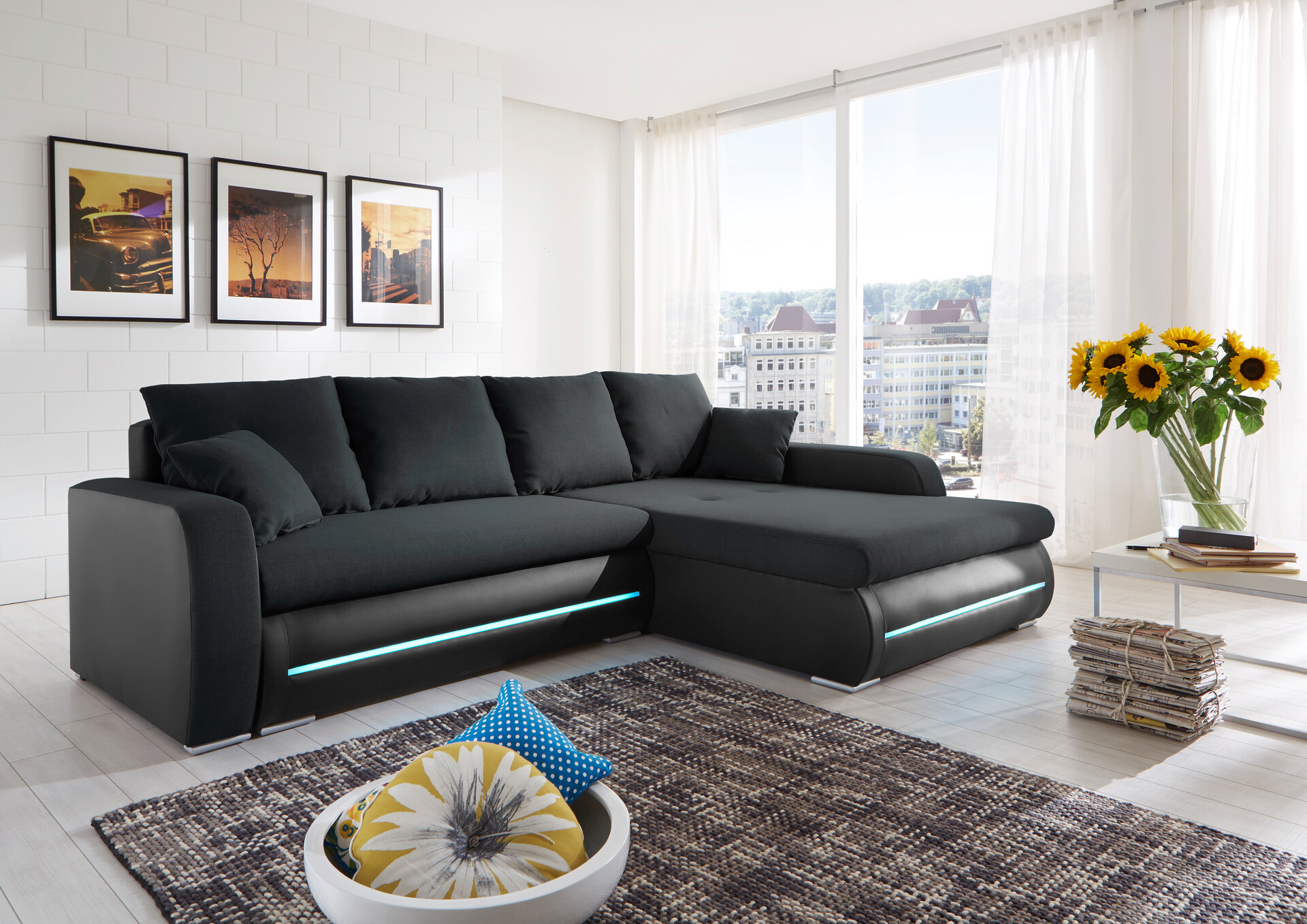 Ecksofa schwarz schwarz B/T: ca. 267x178 cm