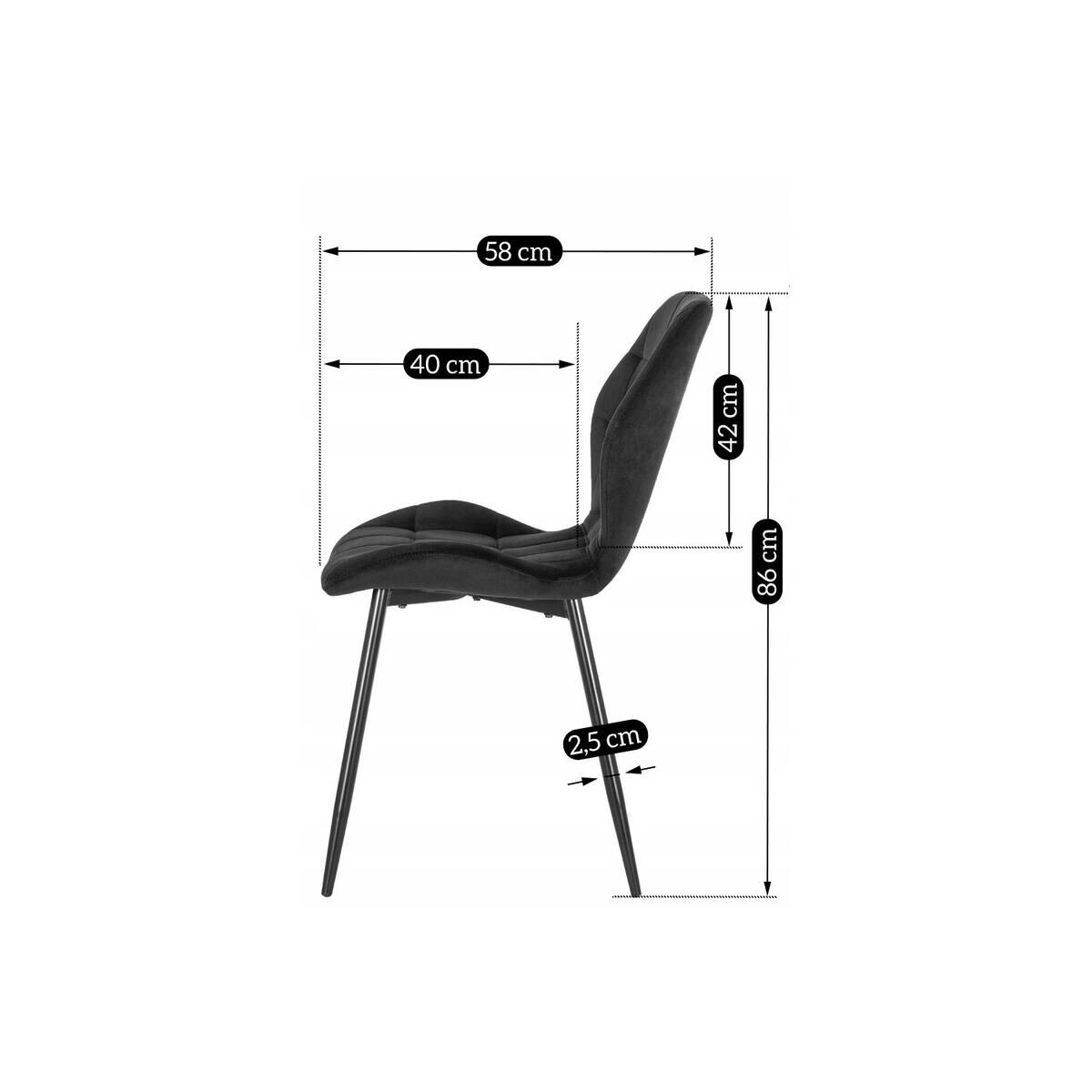 Stuhl LUCKY schwarz Velourstoff B/H/T: ca. 47x86x58 cm