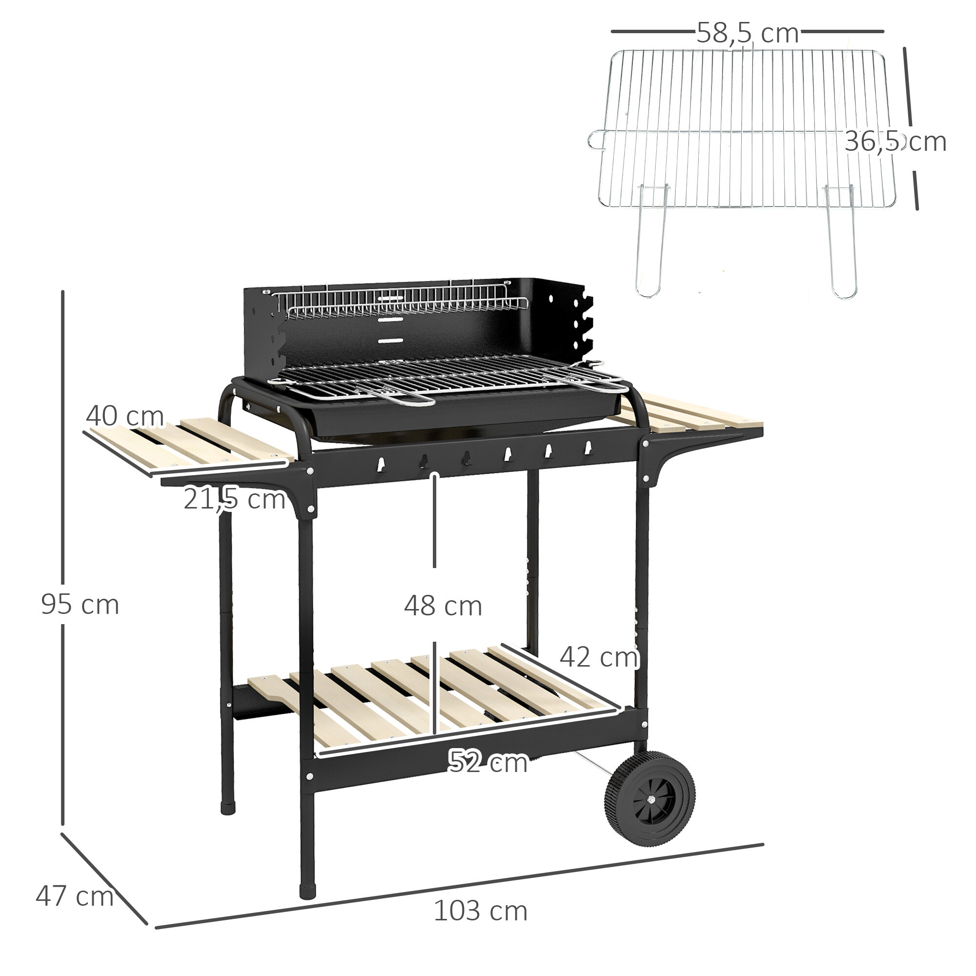Outsunny Holzkohlegrill Metall B/H/L: ca. 47x95x103 cm