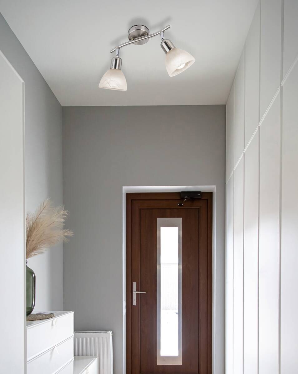 Nowa Spotbalken 81890201 nickel matt warmweiß Glas Metall H/D: ca. 16,8x10 cm E14 2 Brennstellen