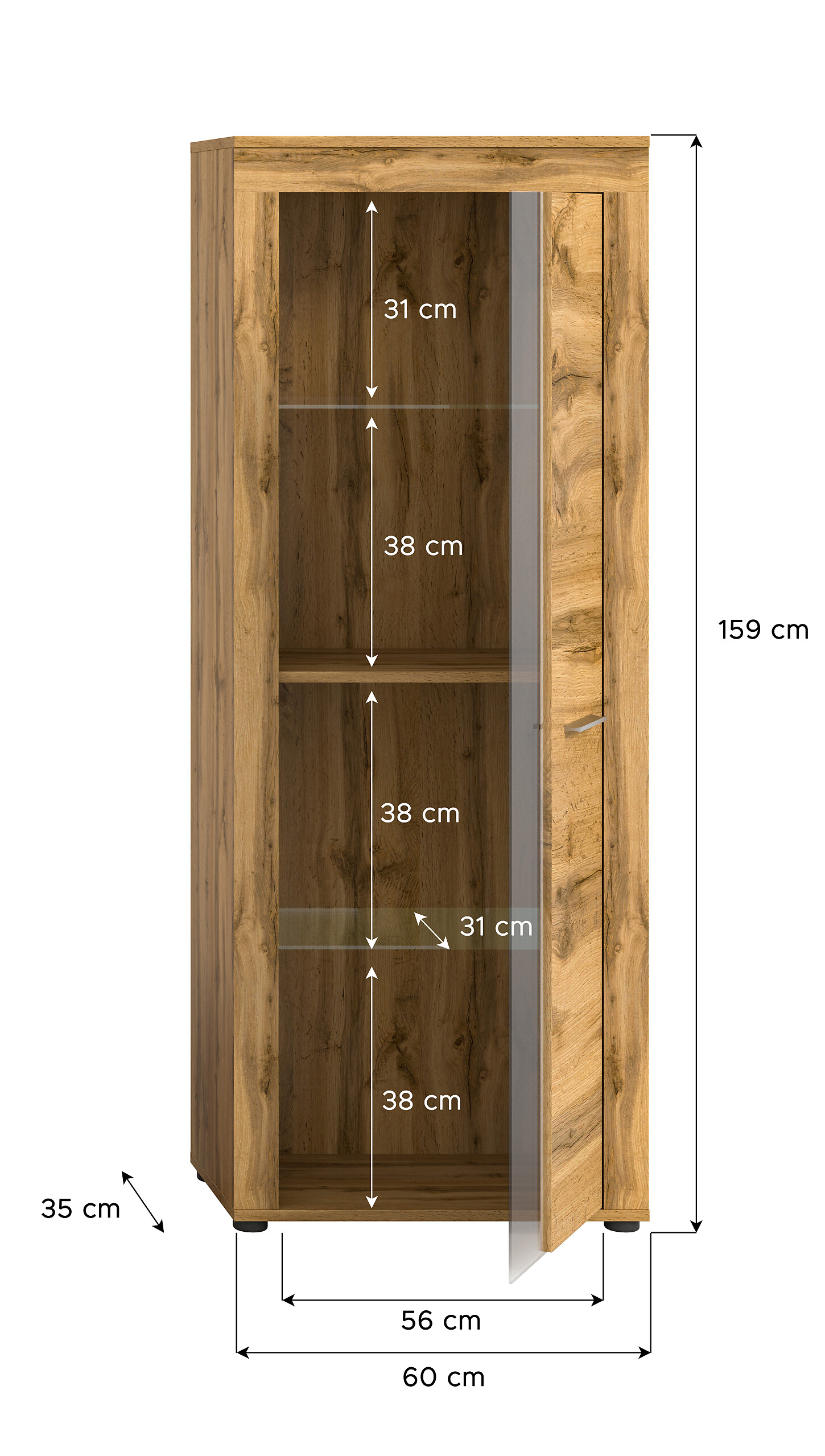 Vitrine Jam Eiche Wotan Nachbildung B/H/T: ca. 60x159x35 cm