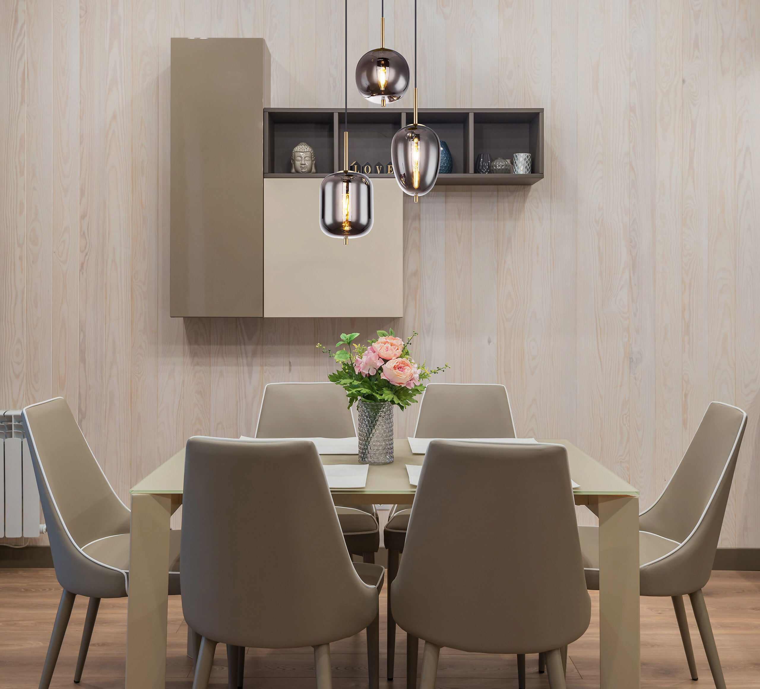 GLOBO Pendelleuchte Blacky messing Metall Rauchglas H/D: ca. 120x46 cm E14 3 Brennstellen