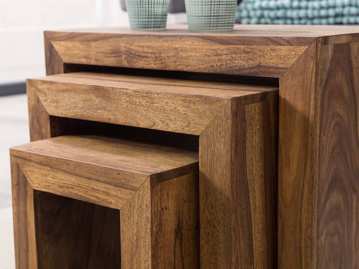 Beistelltisch 3er-Set natur Echtholz