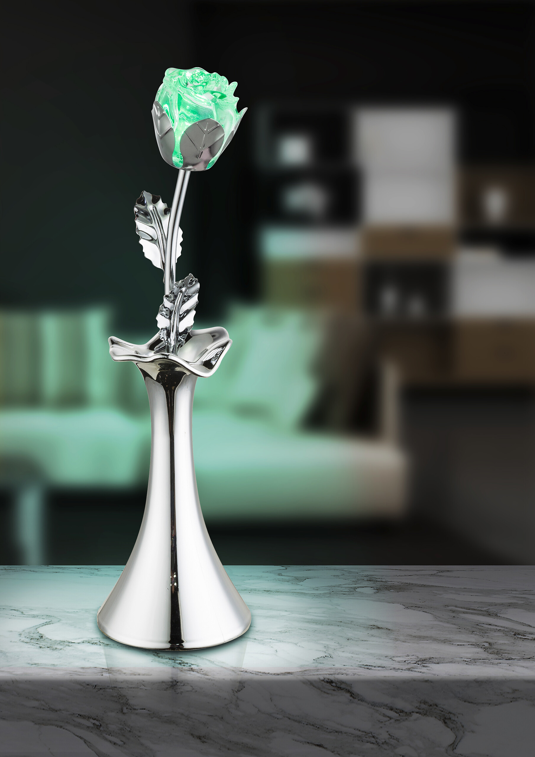 GLOBO Tischleuchte Rosi Chrom klar Metall Acryl H/D: ca. 29x8 cm