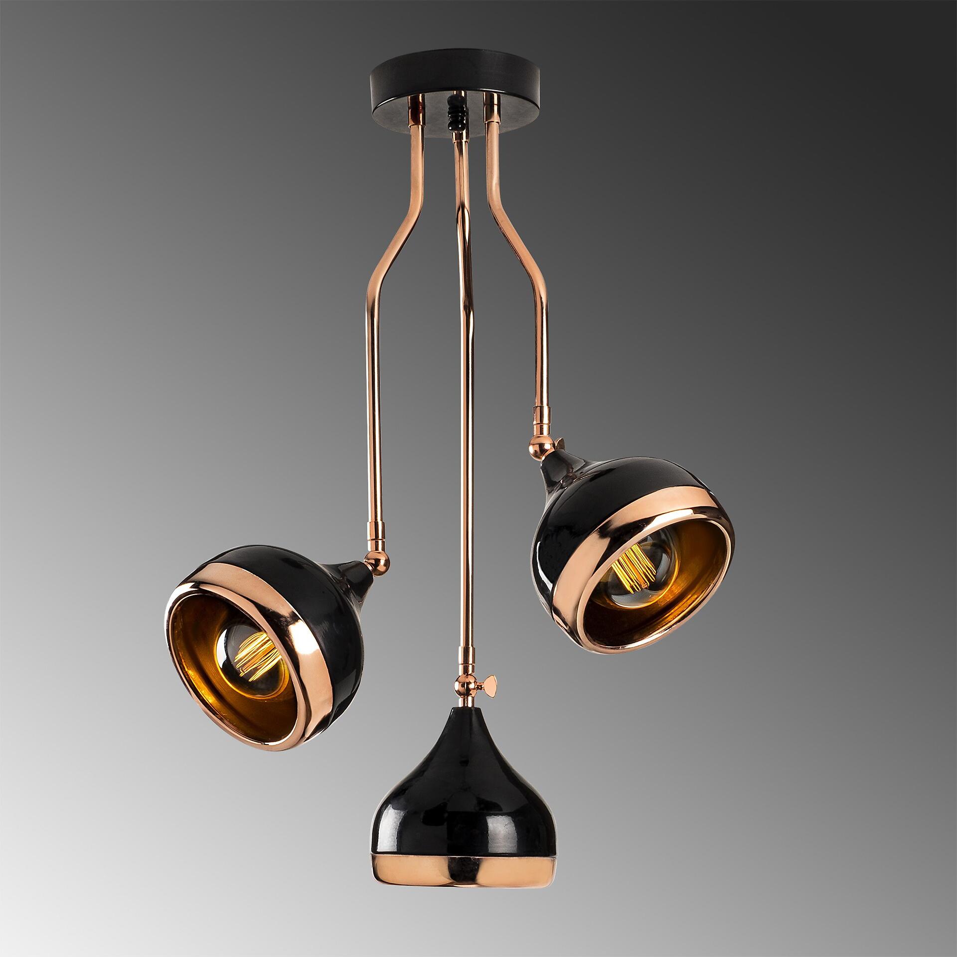 Opviq Pendelleuchte Yildo-6891 Kupfer schwarz B/H/T/L/D: ca. 50x75x50x50x50 cm E27 3 Brennstellen