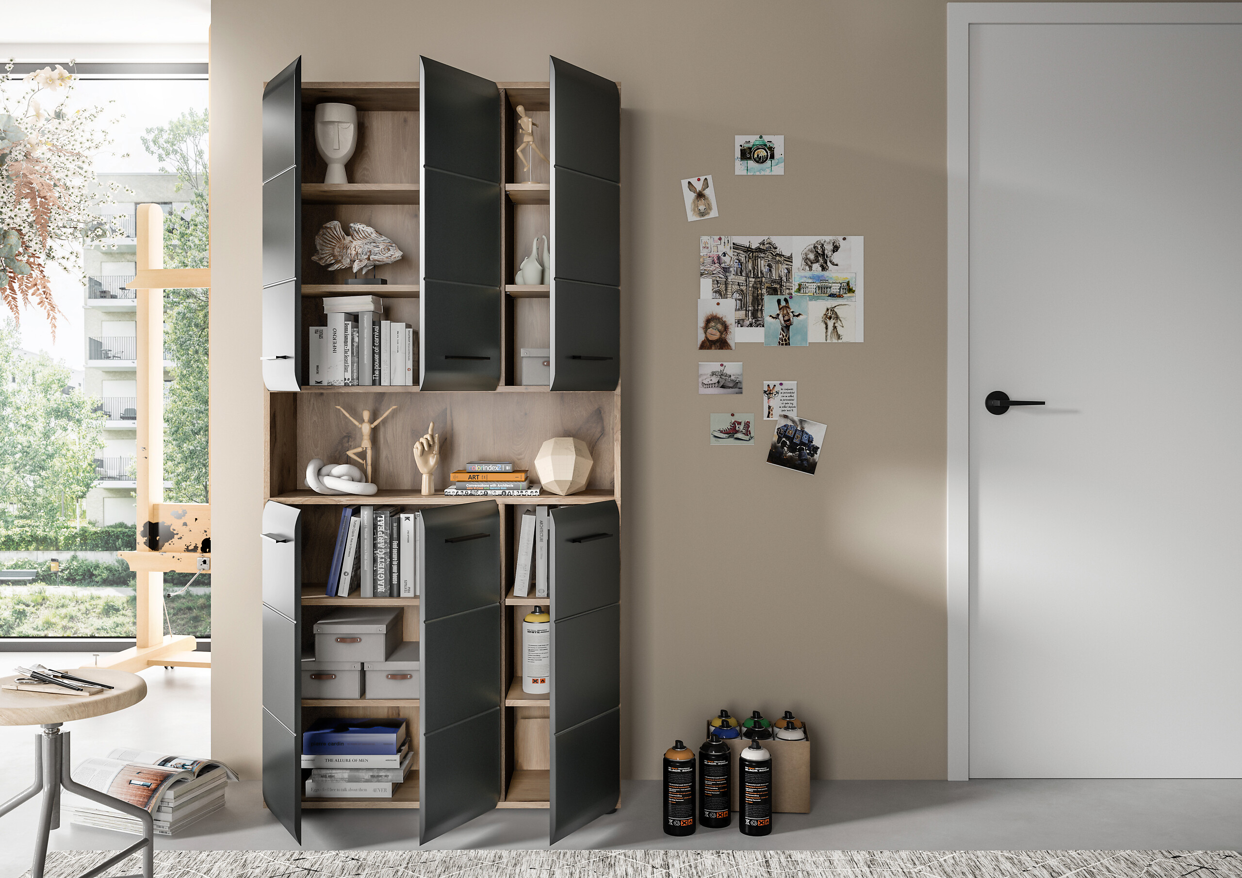 Mehrzweckschrank Ice Nox Oak Nachbildung schwarz matt B/H/T: ca. 90x185x30 cm