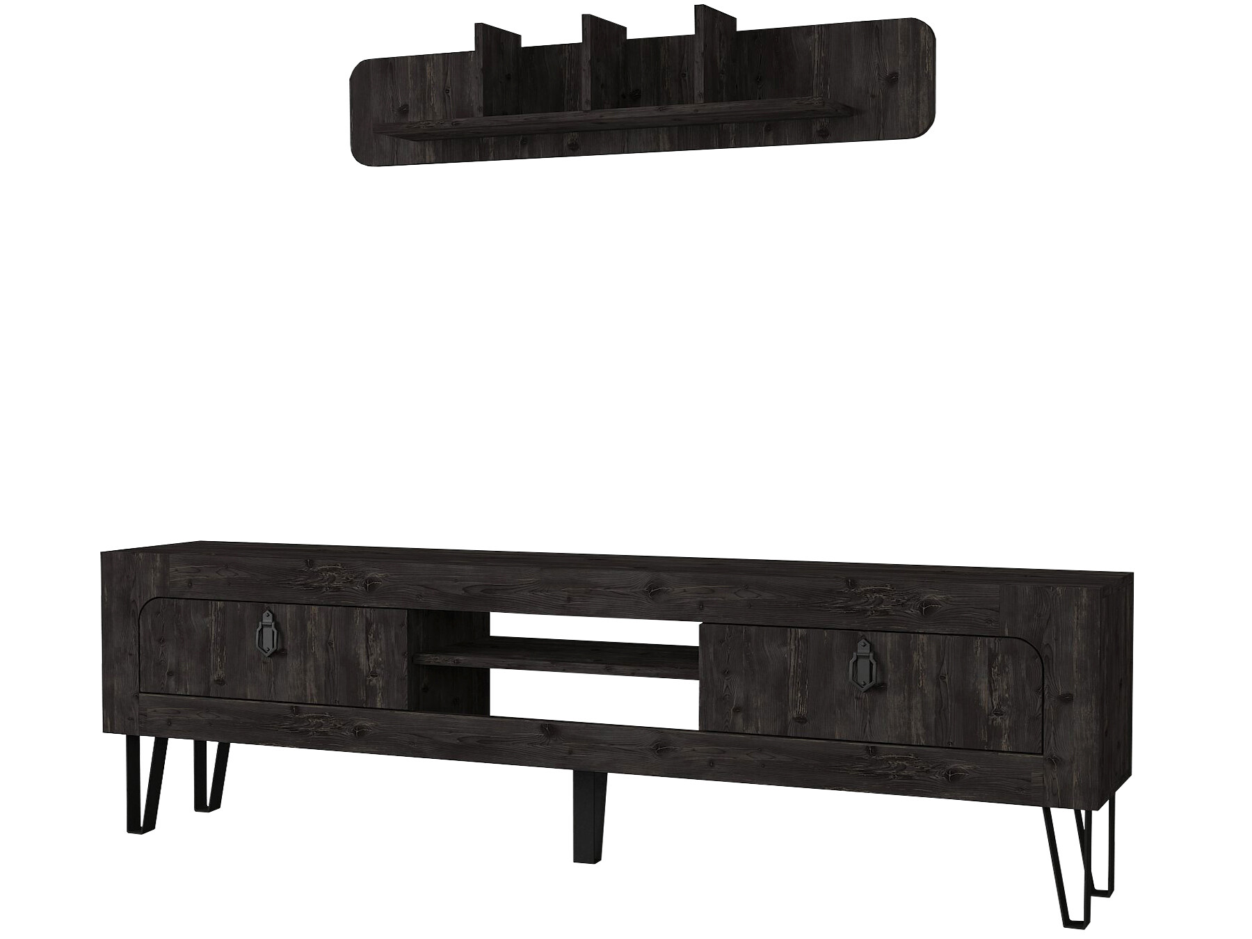 Wohnwand Emerald Rebab braun dunkelgrau B/H/T: ca. 180x55x30 cm