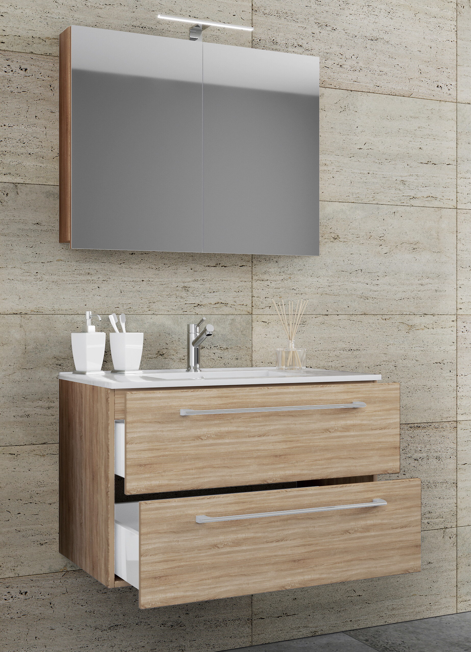 Waschplatz 3tlg-Badinos Eiche Sonoma Nachbildung B/H/T: ca. 60x50x46 cm