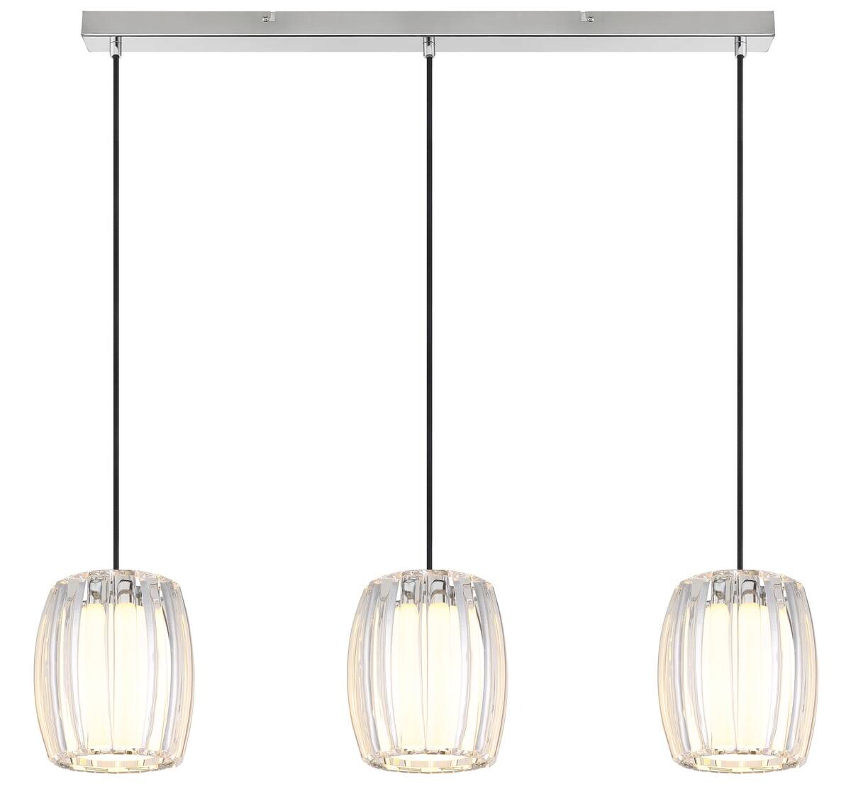 GLOBO Pendelleuchte Opal schwarz Chrom Glas Textil Metall B/H/L: ca. 18x120x86 cm E27 3 Brennstellen