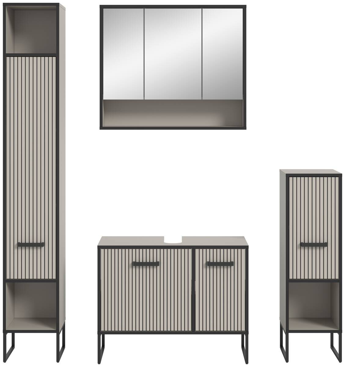 Badezimmer-Set BAGNO schwarz Kaschmirgrau Nachbildung B/H/T: ca. 170x192x36 cm