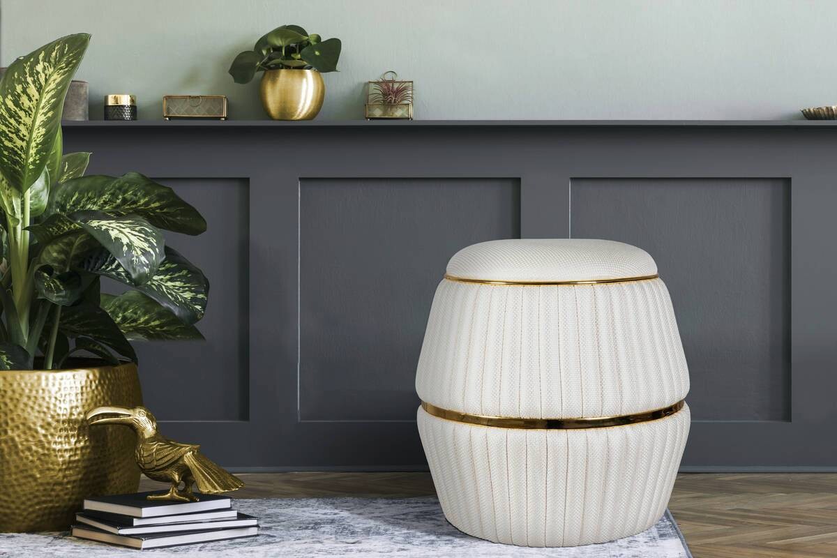 360 Living Hocker Doric 220 elfenbein gold H/D: ca. 53x51,5 cm