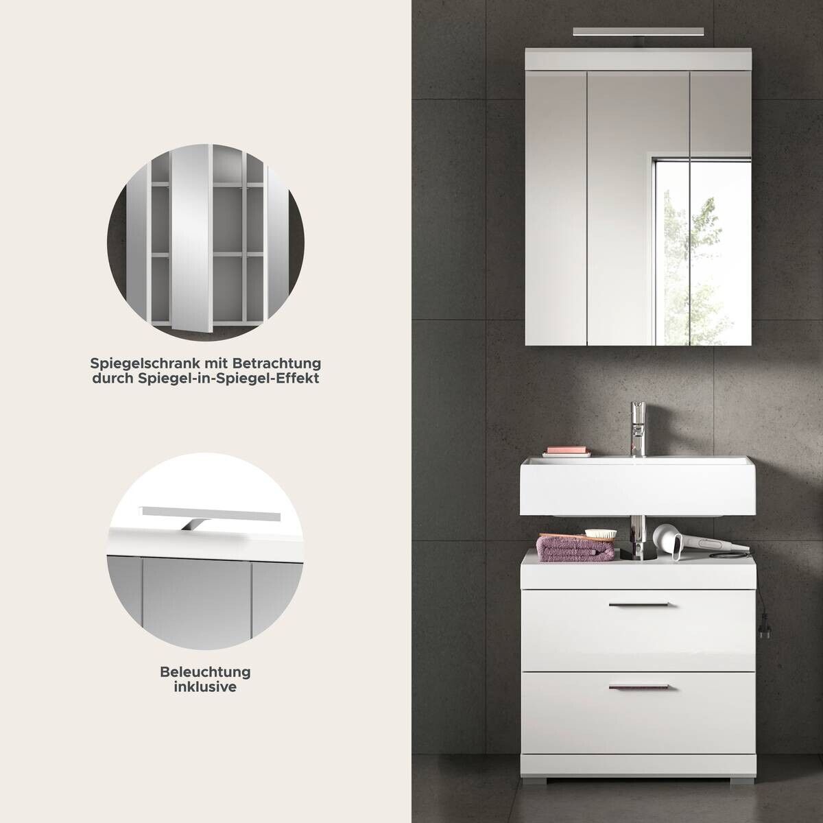 Badezimmer-Set Scout weiß weiß Hochglanz B/H/T: ca. 60x191x37 cm