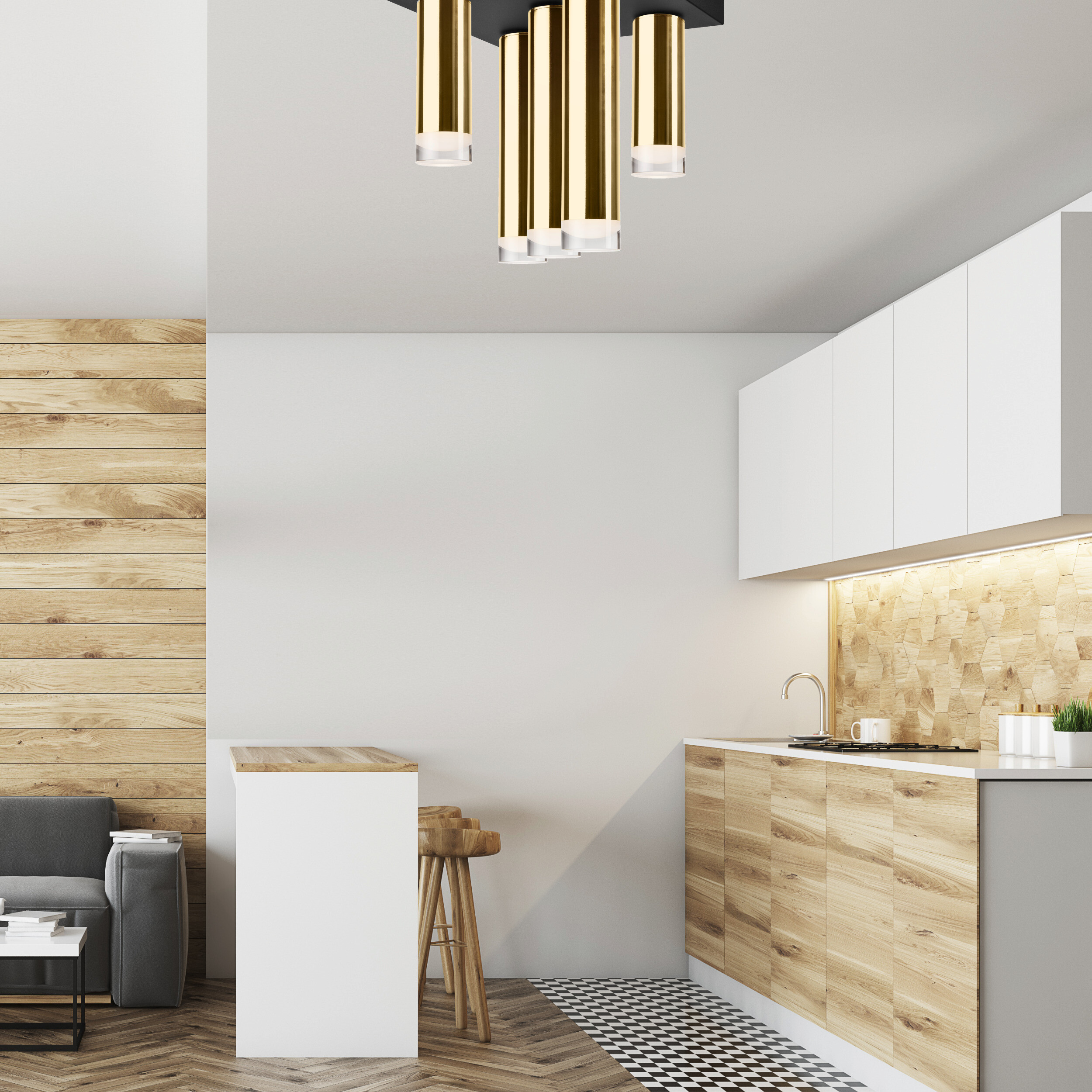 Lamkur Deckenleuchte schwarz gold Stahl B/H/L: ca. 30x31,5x30 cm E27 5 Brennstellen