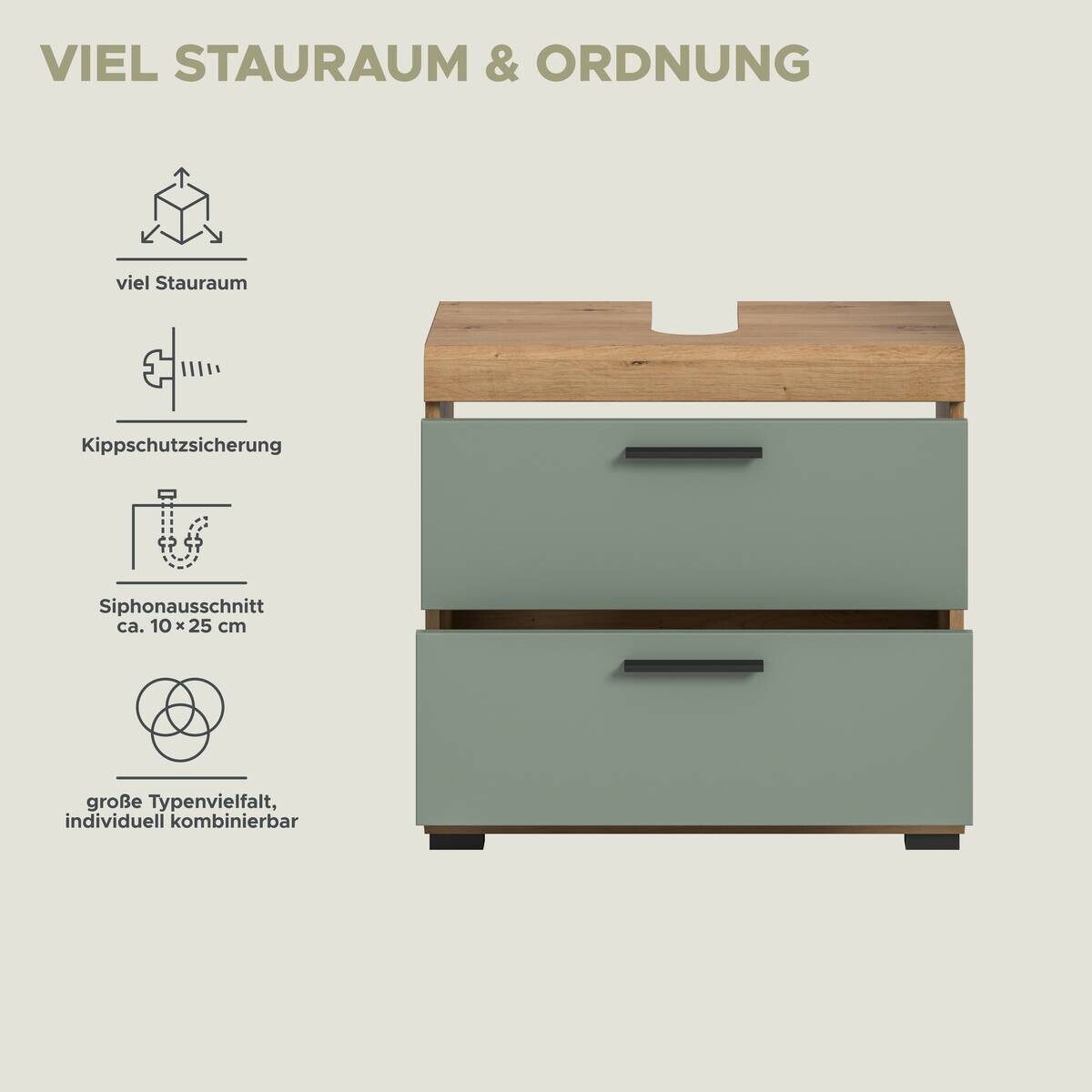 Waschbeckenunterschrank Scout Eiche Artisan Nachbildung salbei Nachbildung B/H/T: ca. 60x56x37 cm