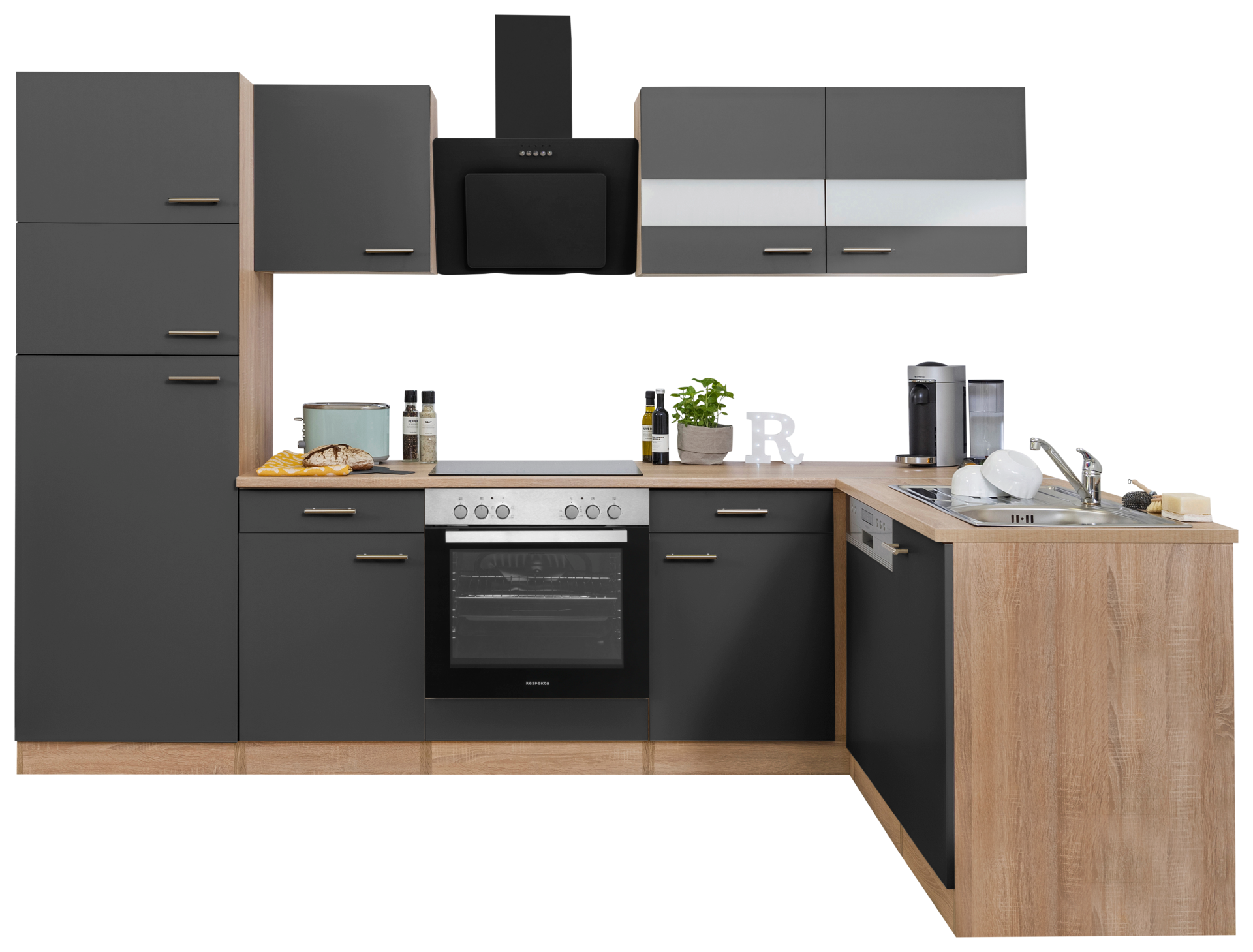 Respekta Winkelküche Economy grau matt B/H/T: ca. 280x200x172 cm