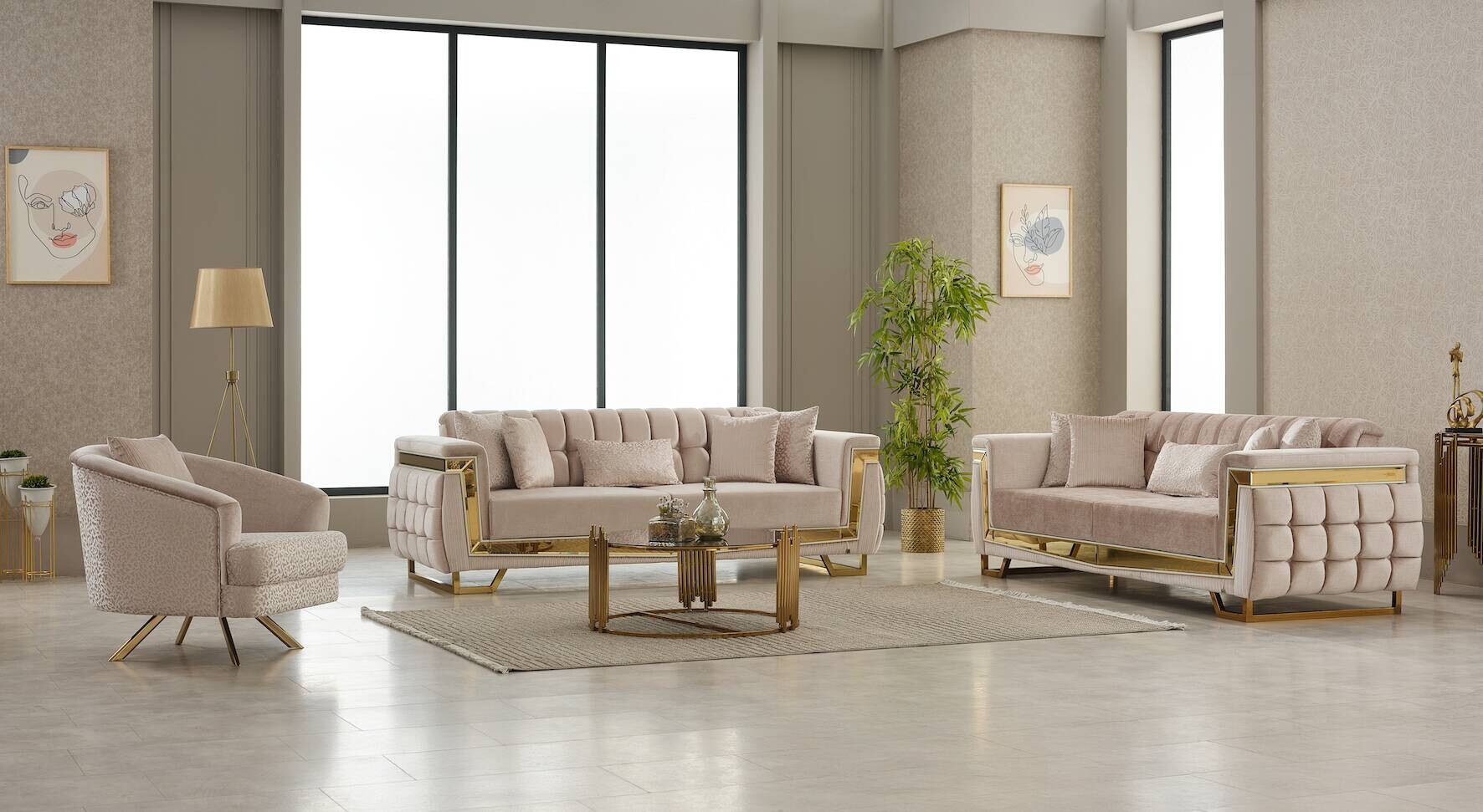 Sofa 3-2-1 Pera beige Webstoff
