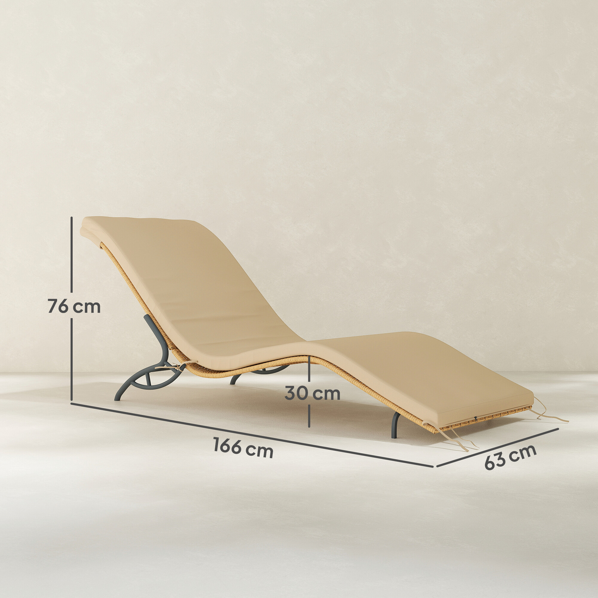 Outsunny Rattan-Sonnenliege beige Polyethylen B/H/L: ca. 63x76x166 cm