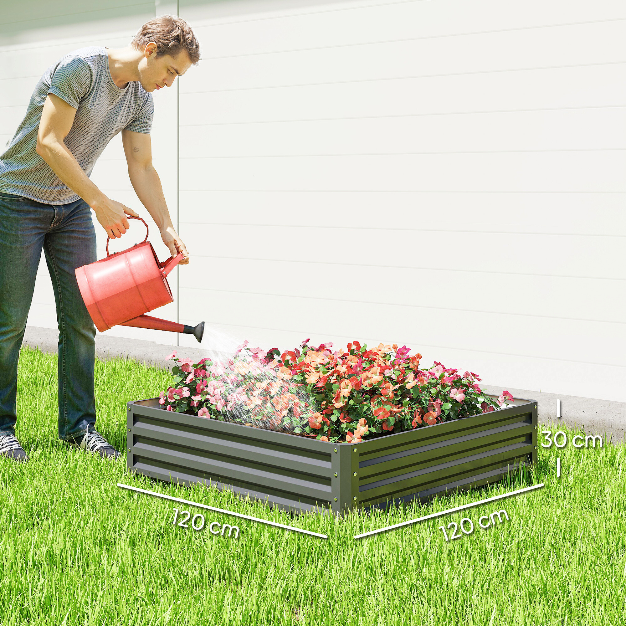 Outsunny Hochbeet hellgrau B/H/L: ca. 120x30x120 cm