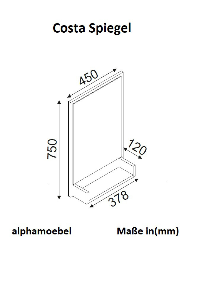 Wandspiegel Costa schwarz B/H/T: ca. 45x75x12 cm