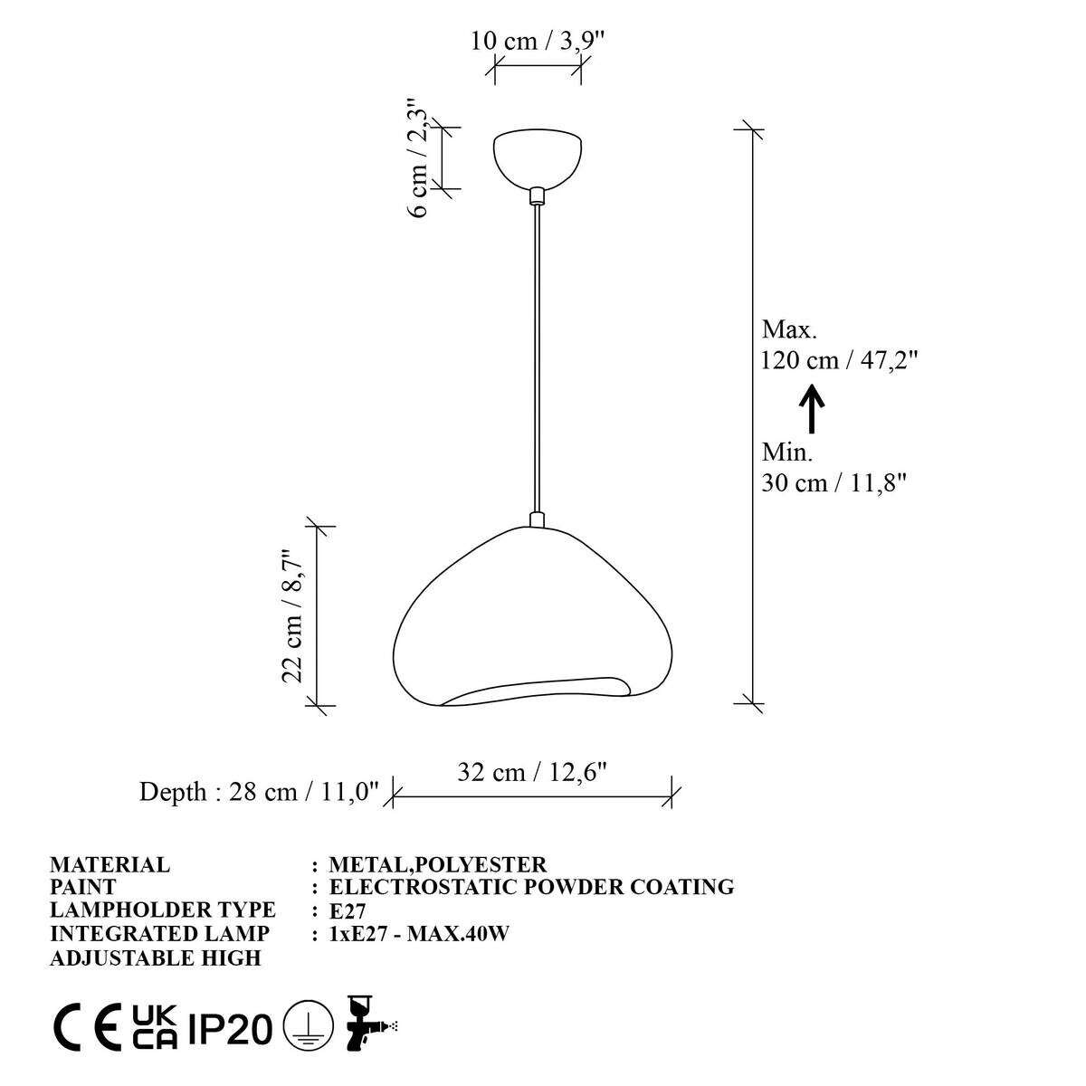 Opviq Pendelleuchte weiß Fiberglas Metall B/T/L: ca. 32x28x32 cm E27 1 Brennstellen